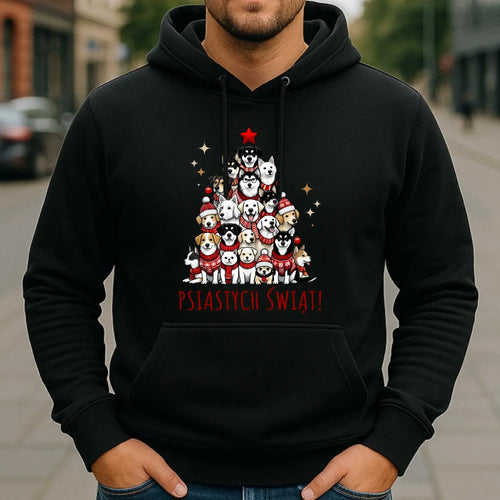 Bluza męska z kapturem świąteczna - Psia choinka Psiastych Świąt BN90 - StoryCups.pl