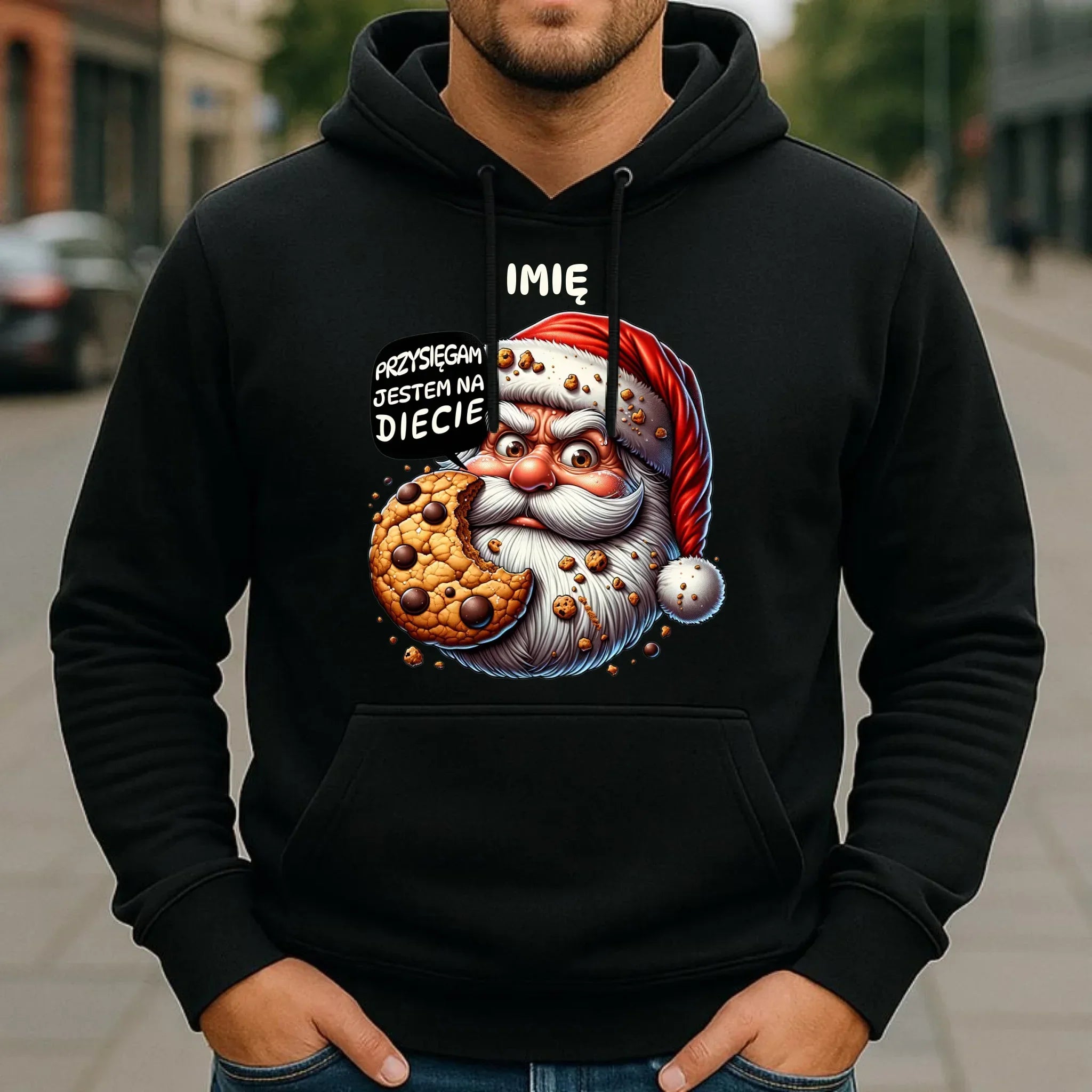 Bluza męska z kapturem świąteczna - Mikołaj Przysięgam jestem na diecie - personalizowana BN97 - StoryCups.pl