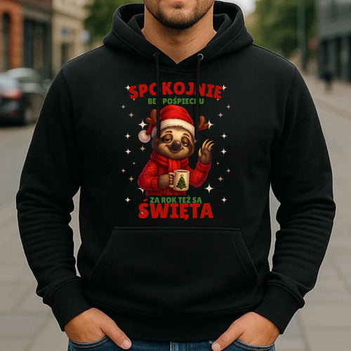 Bluza męska z kapturem świąteczna - Leniwiec Za rok też są święta BN92 - StoryCups.pl
