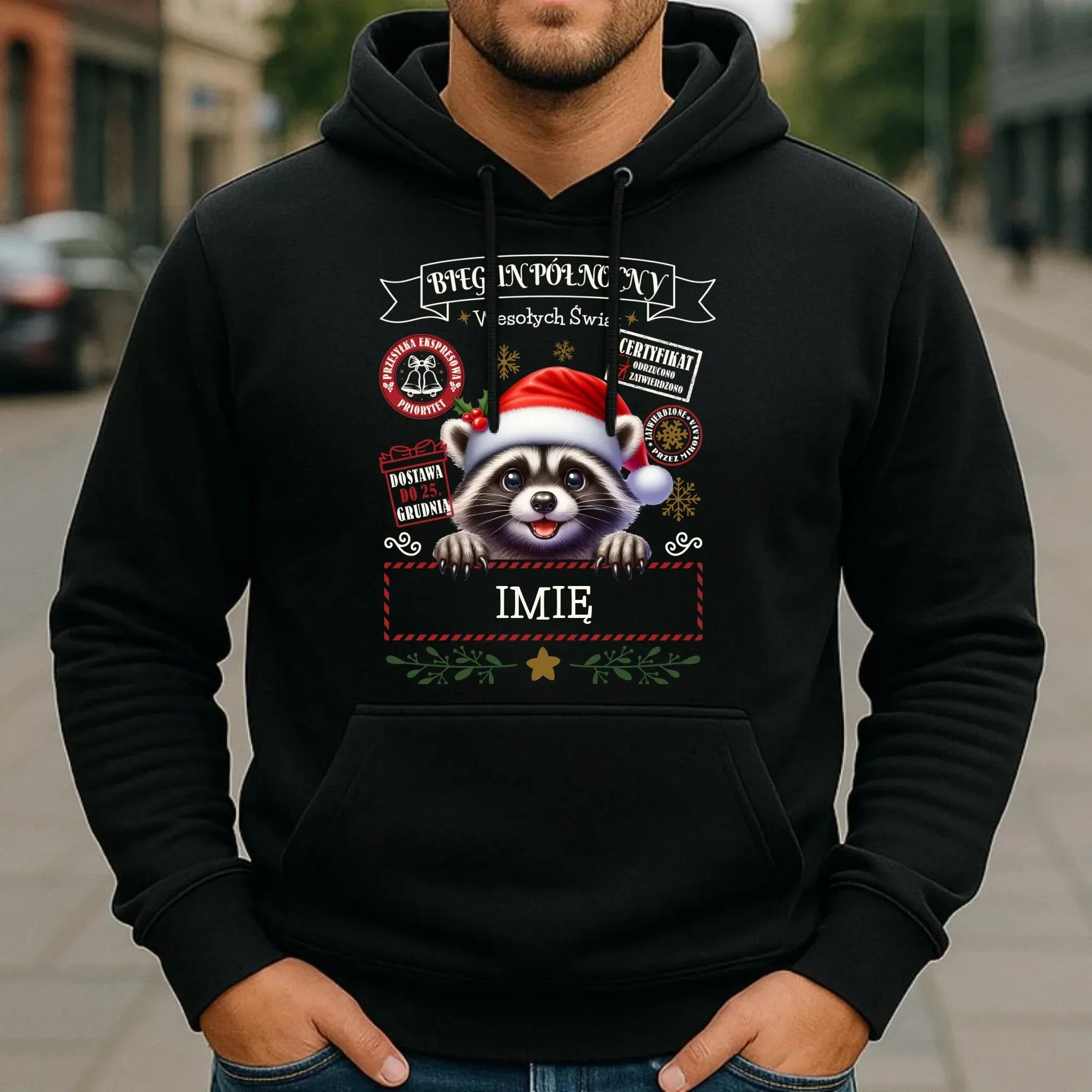 Bluza męska z kapturem świąteczna - Szop Paczka od Mikołaja - personalizowana BN145 - StoryCups.pl