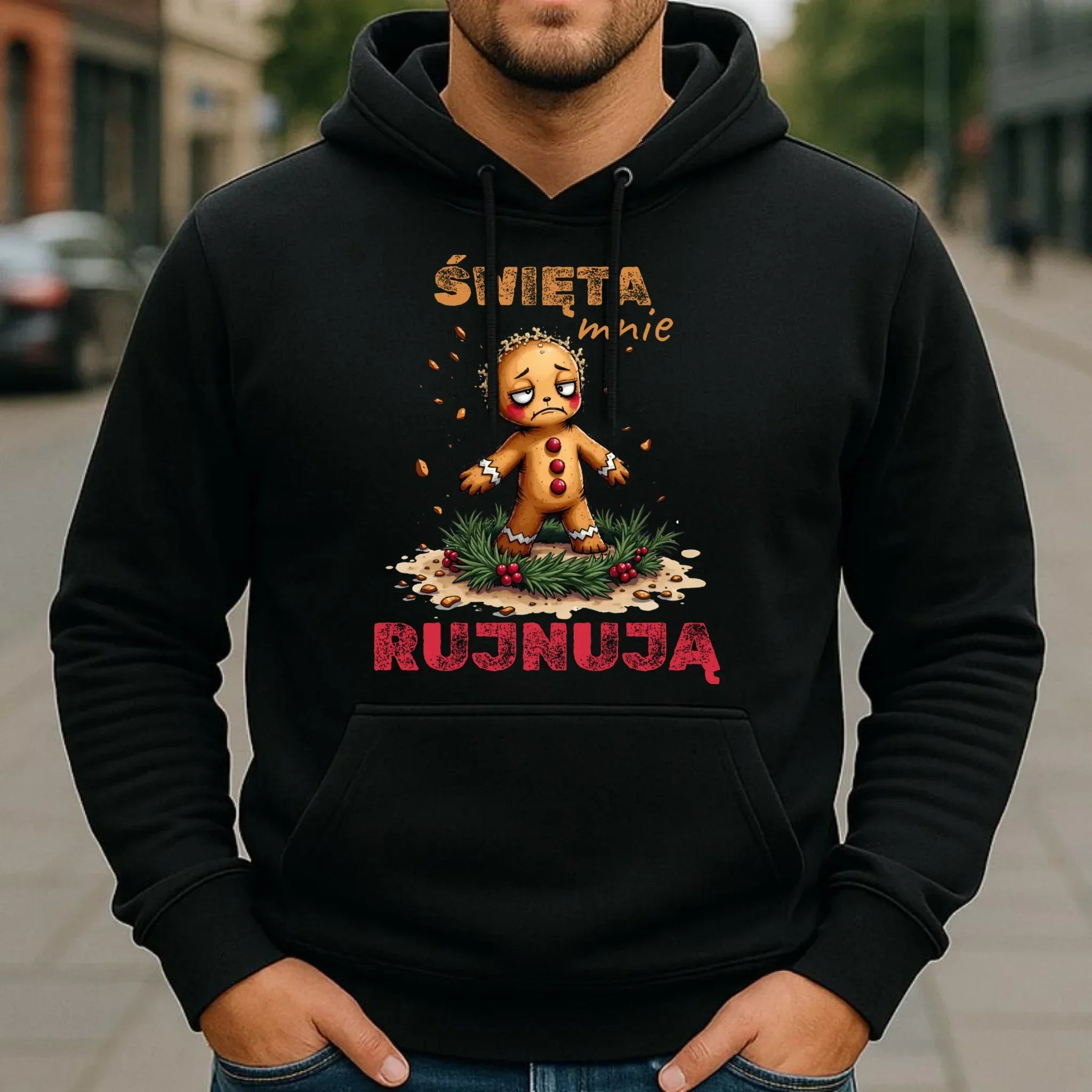 Bluza męska z kapturem świąteczna - Piernik Święta mnie rujnują BN143 - StoryCups.pl