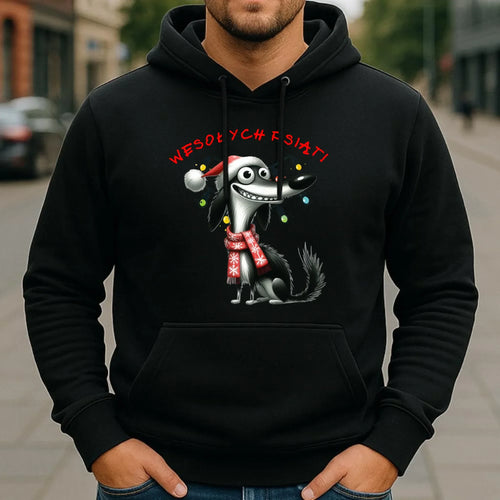 Bluza męska z kapturem świąteczna - Pies Wesołych psiąt BN140 - StoryCups.pl