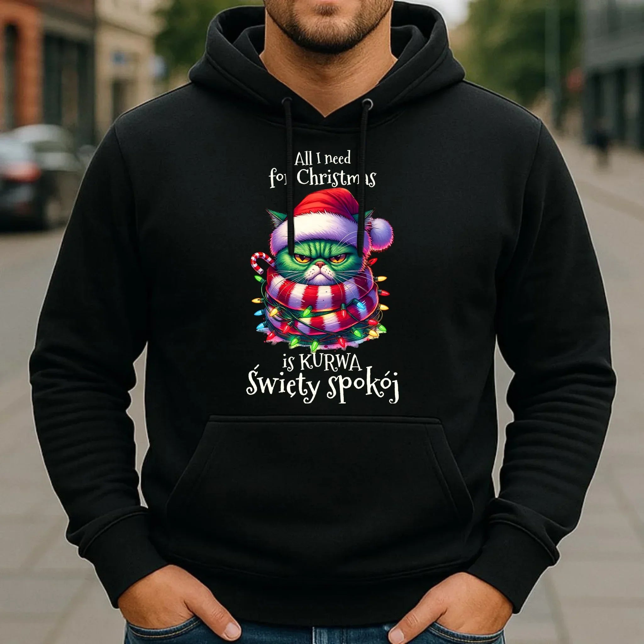 Bluza męska z kapturem świąteczna - All I need for Christmas is ku*wa święty spokój - bez cenzury BN101 - StoryCups.pl
