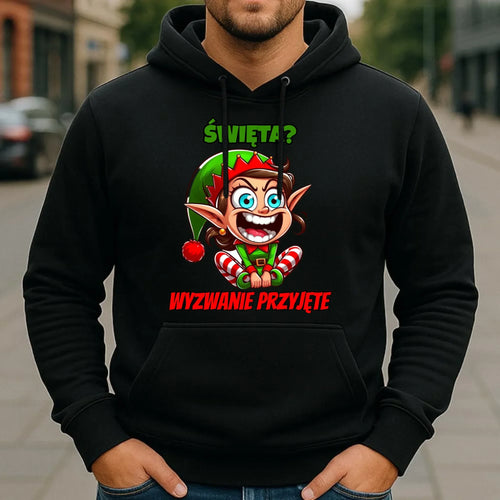 Bluza męska z kapturem świąteczna - Skrzat Wyzwanie przyjęte BN100 - StoryCups.pl