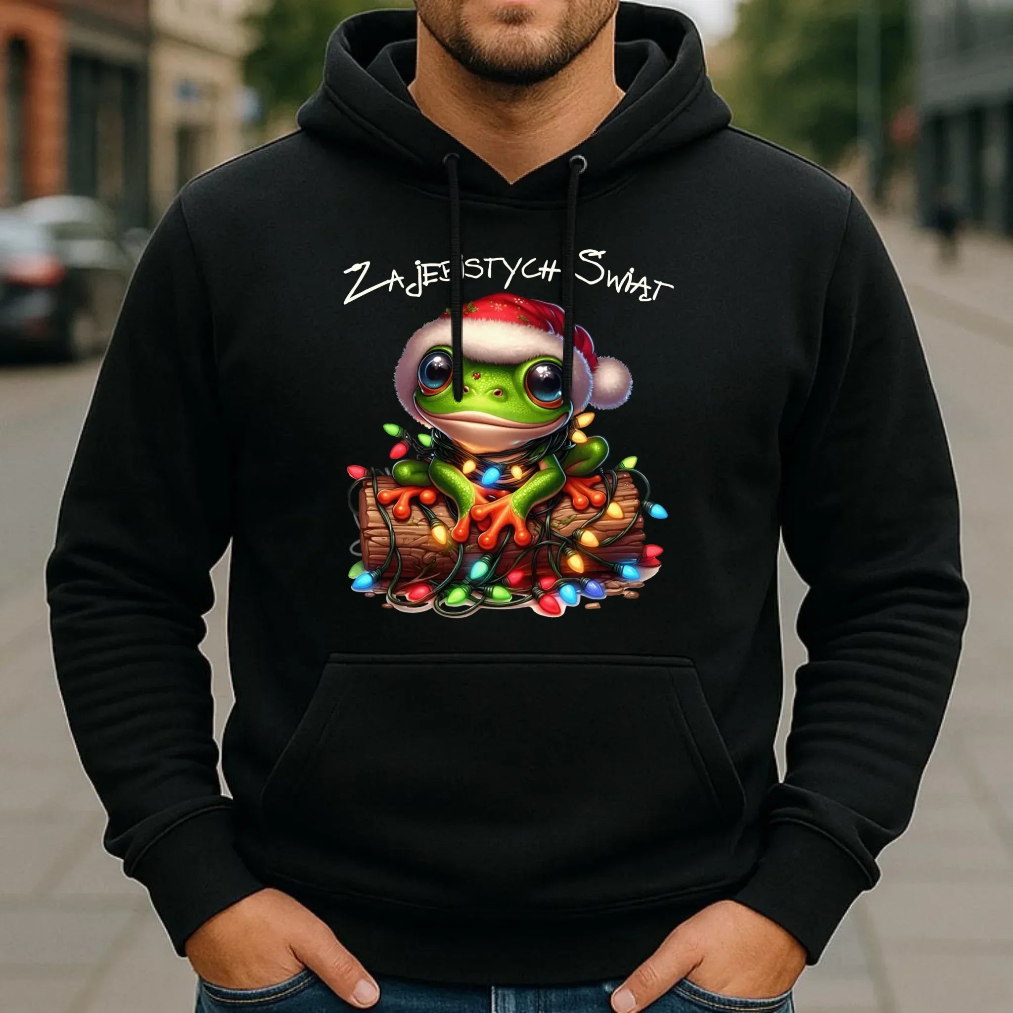 Bluza męska z kapturem świąteczna - Żaba - Żajebistych Świąt BN106 - StoryCups.pl