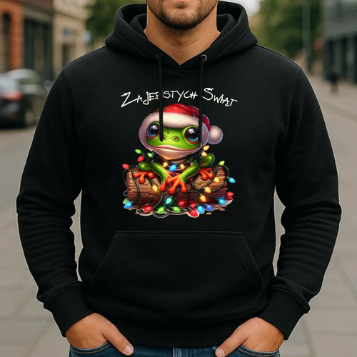 Bluza męska z kapturem świąteczna - Żaba - Żajebistych Świąt BN106 - StoryCups.pl