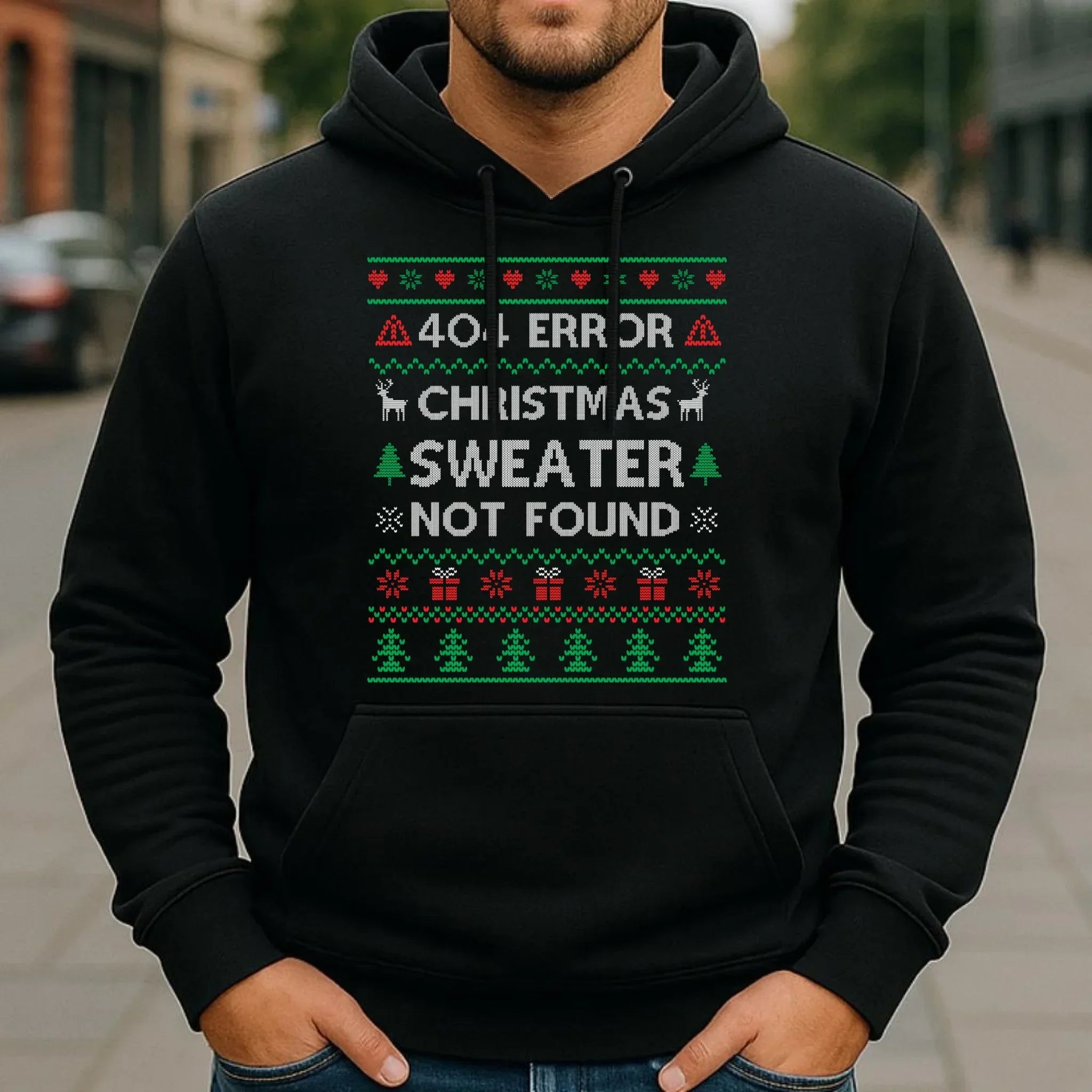 Bluza męska z kapturem świąteczna - Error 404 Christmas sweater not found BN107 - StoryCups.pl