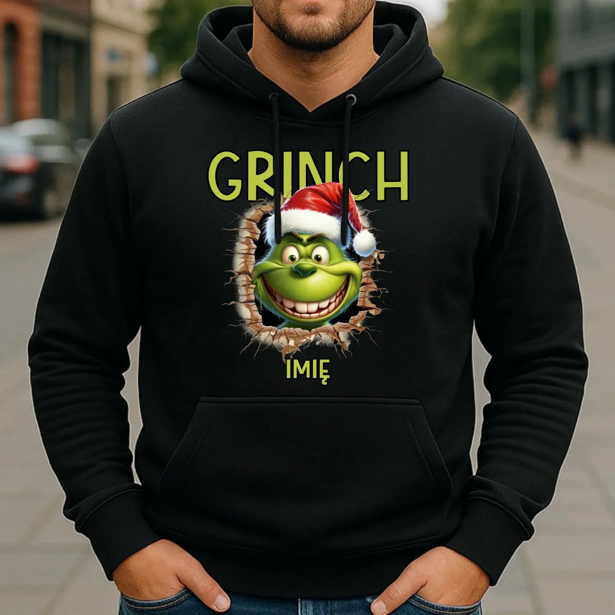 Bluza męska z kapturem świąteczna - Grinch - personalizowana BN112 - StoryCups.pl