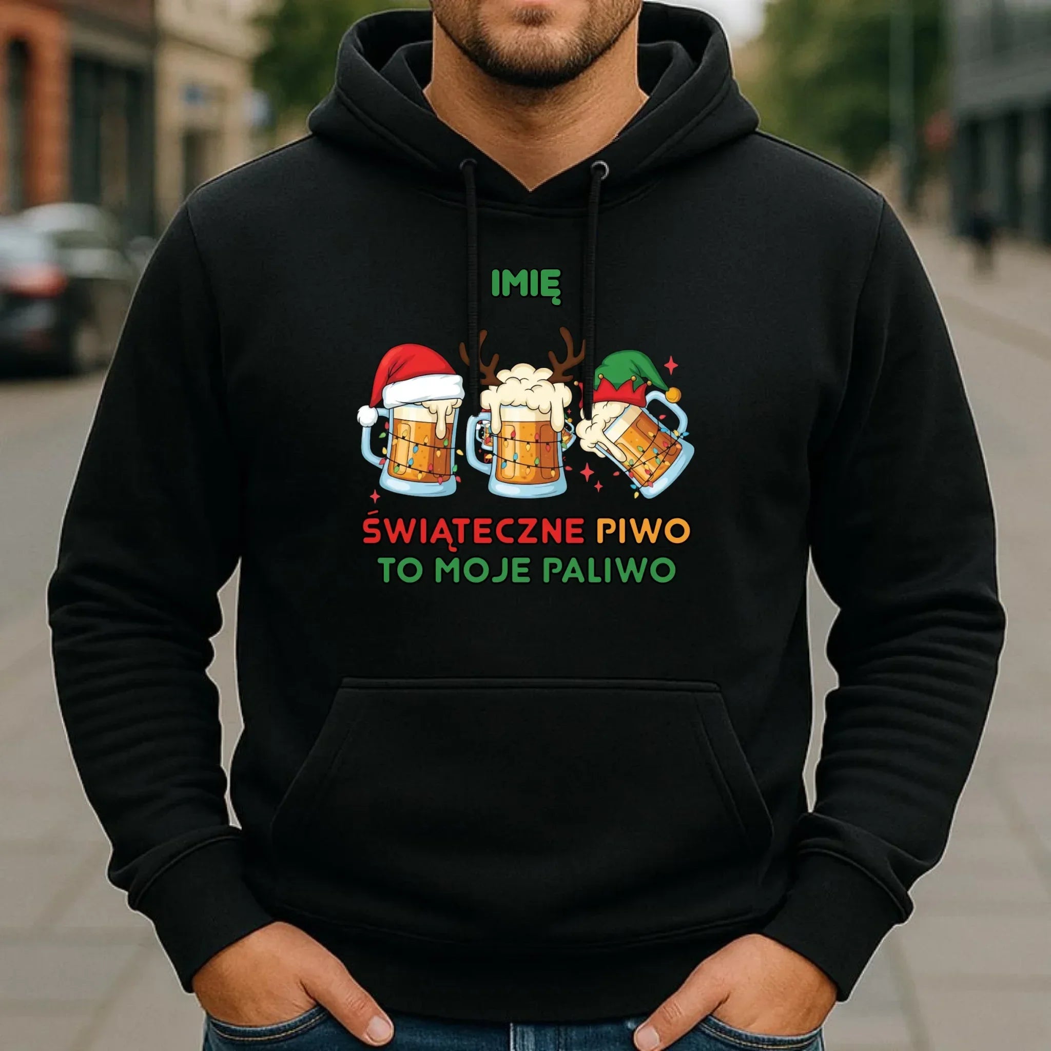 Bluza męska z kapturem świąteczna - Świąteczne piwo to moje paliwo - personalizowana BN119 - StoryCups.pl