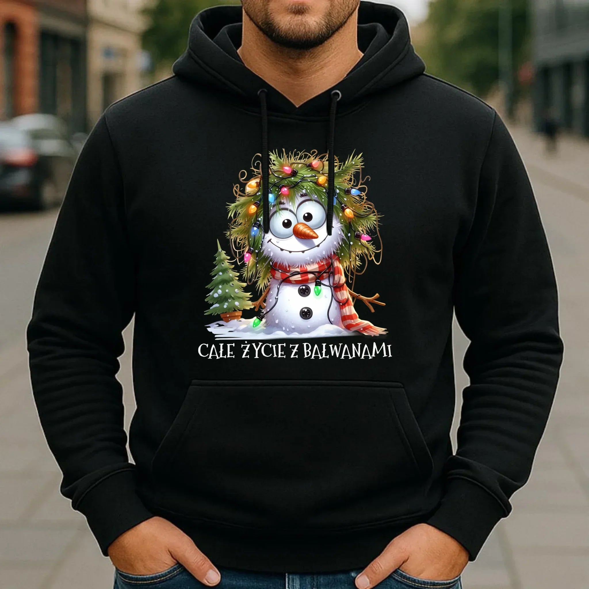 Bluza męska z kapturem świąteczna - Całe życie z bałwanami BN125 - StoryCups.pl