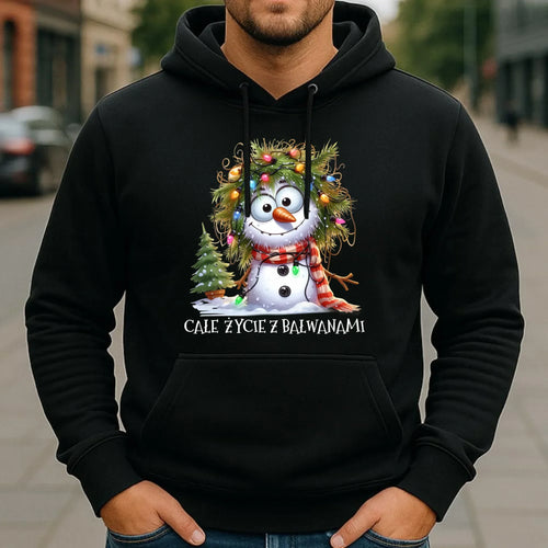 Bluza męska z kapturem świąteczna - Całe życie z bałwanami BN125 - StoryCups.pl