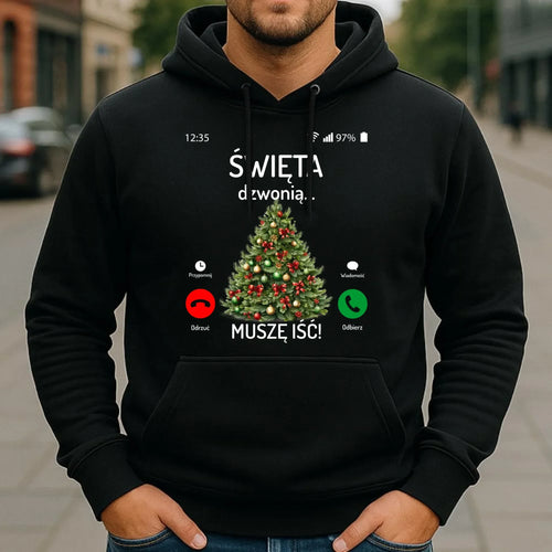 Bluza męska z kapturem świąteczna - Choinka Święta dzwonią muszę iść BN124 - StoryCups.pl