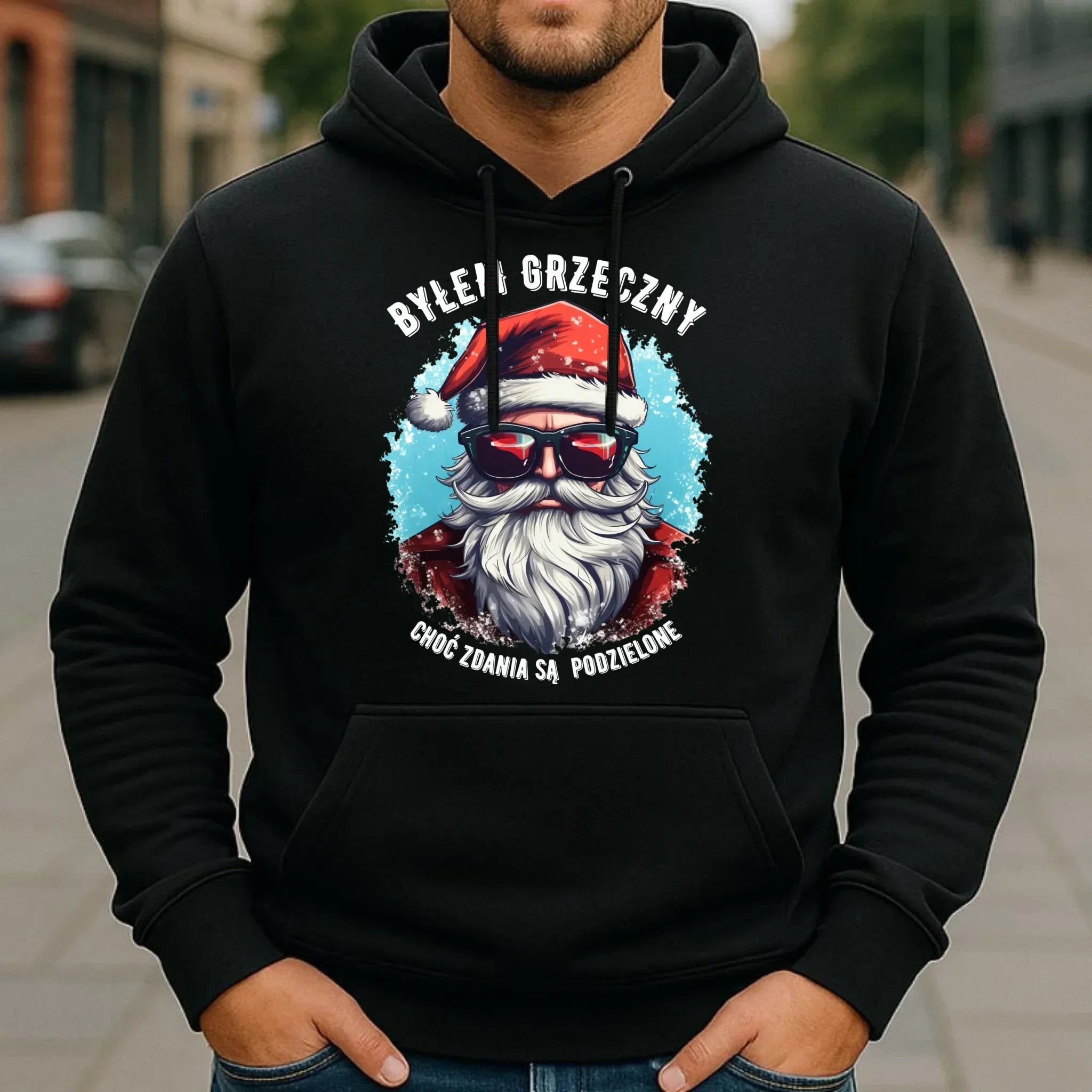 Bluza męska z kapturem świąteczna - Mikołaj - Byłem grzeczny, choć zdania są podzielone BN126 - StoryCups.pl