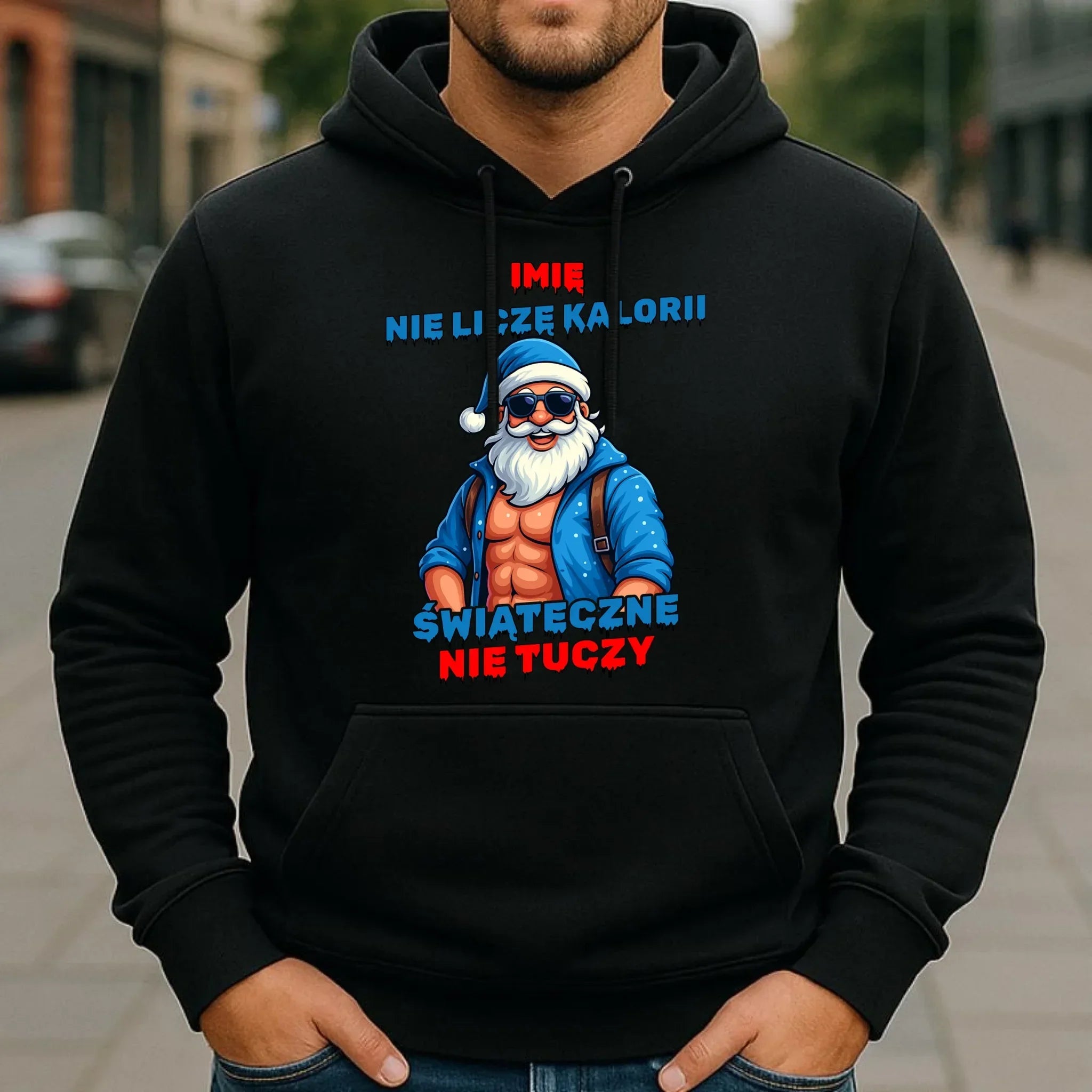 Bluza męska z kapturem świąteczna - Świąteczne nie tuczy - personalizowana BN118 - StoryCups.pl