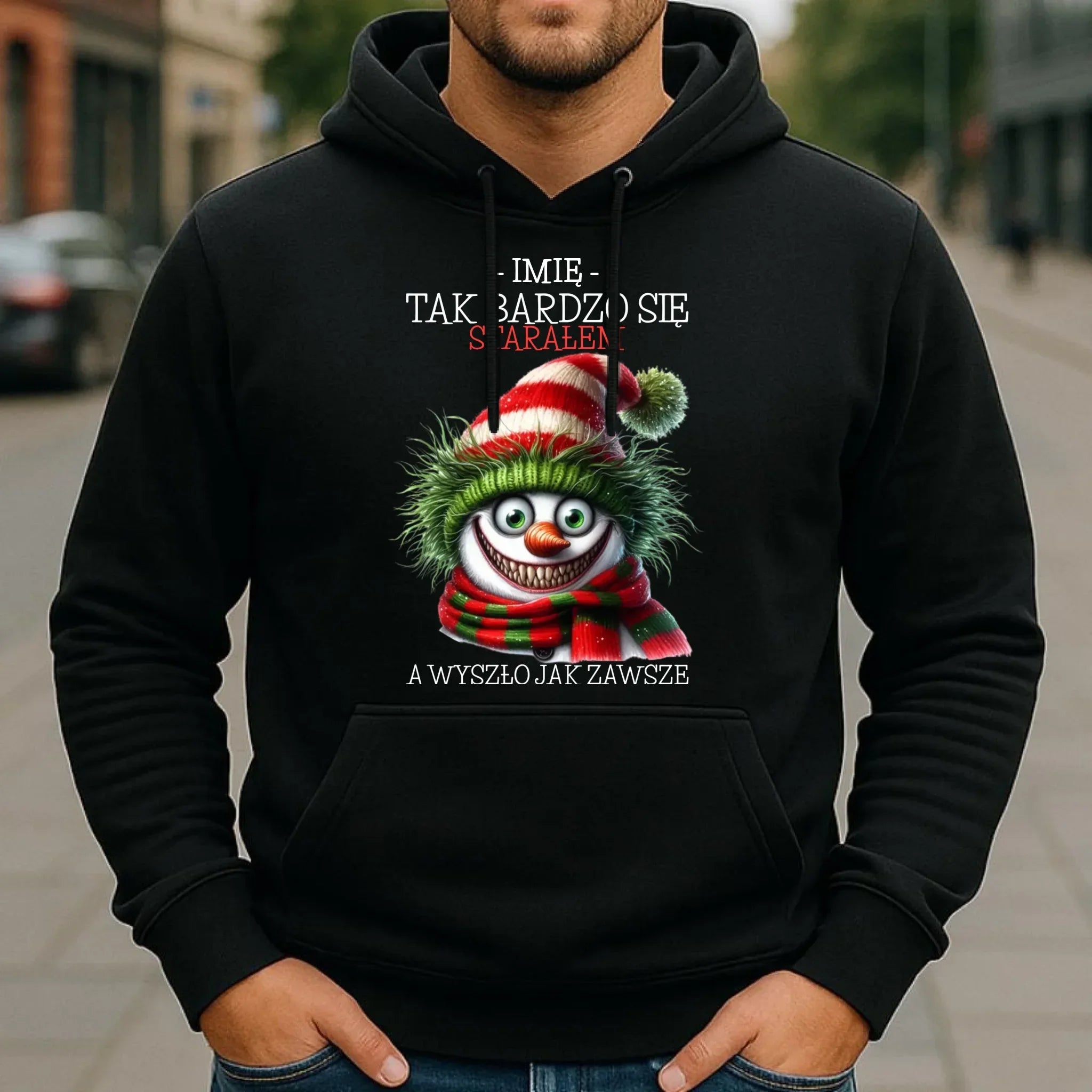Bluza męska z kapturem świąteczna - Tak bardzo się starałem - personalizowana BN120 - StoryCups.pl