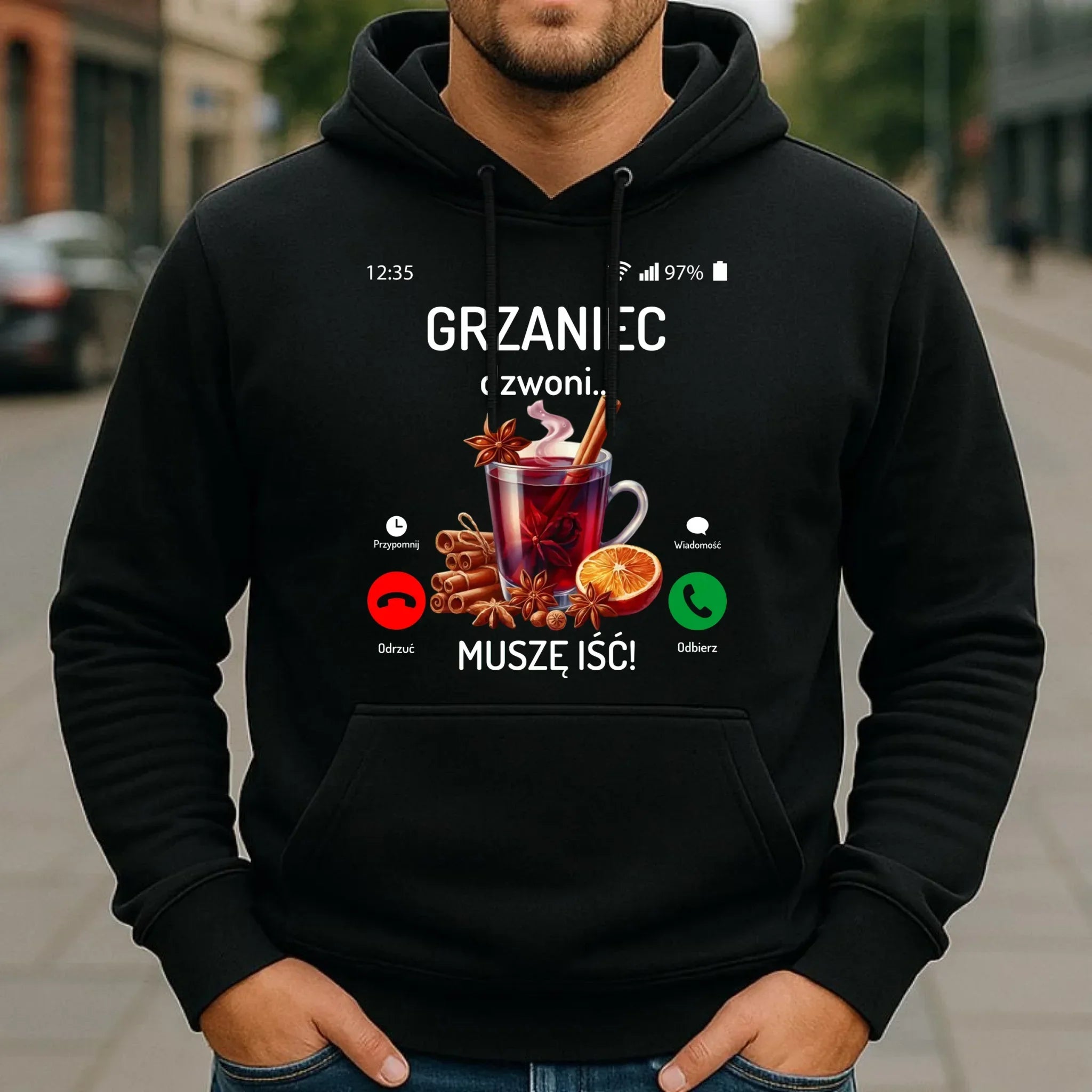 Bluza męska świąteczna - Grzaniec dzwoni, muszę iść BN127 - StoryCups.pl