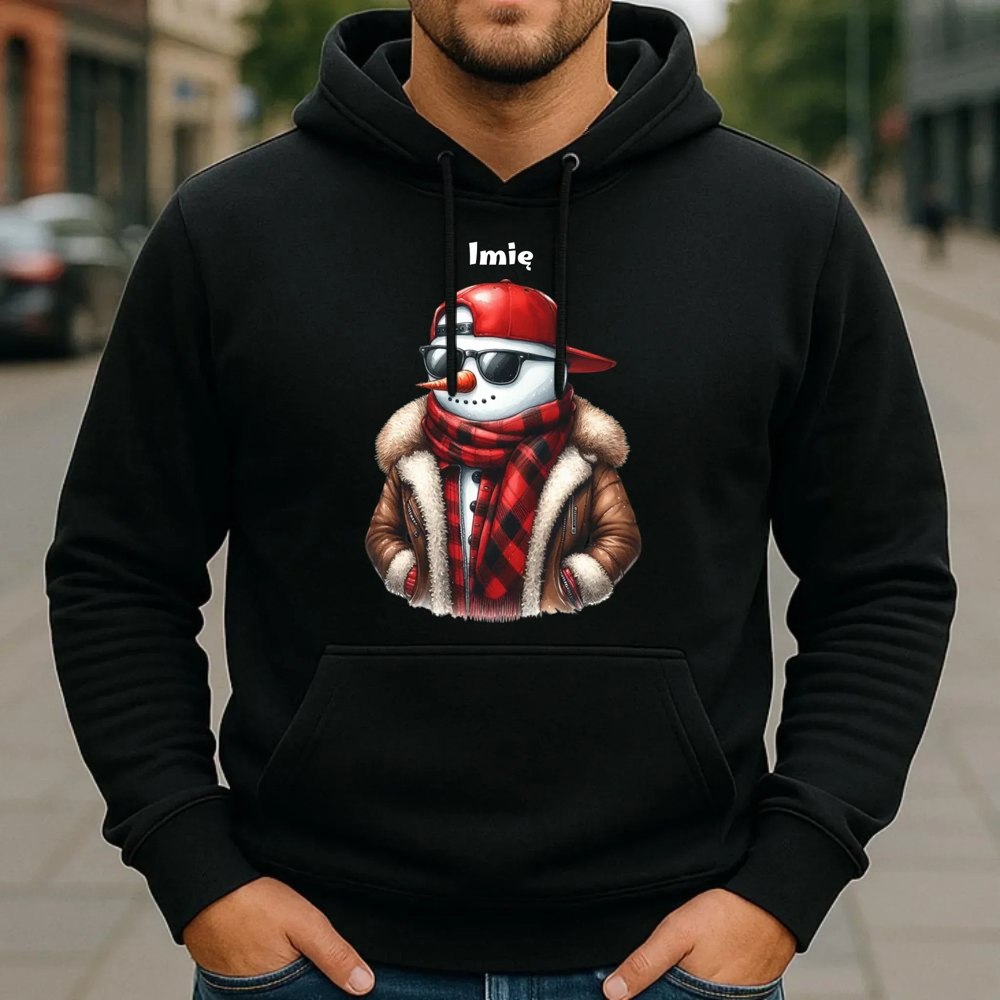 Bluza męska z kapturem świąteczna - Stylowy bałwan - personalizowana BN129 - StoryCups.pl