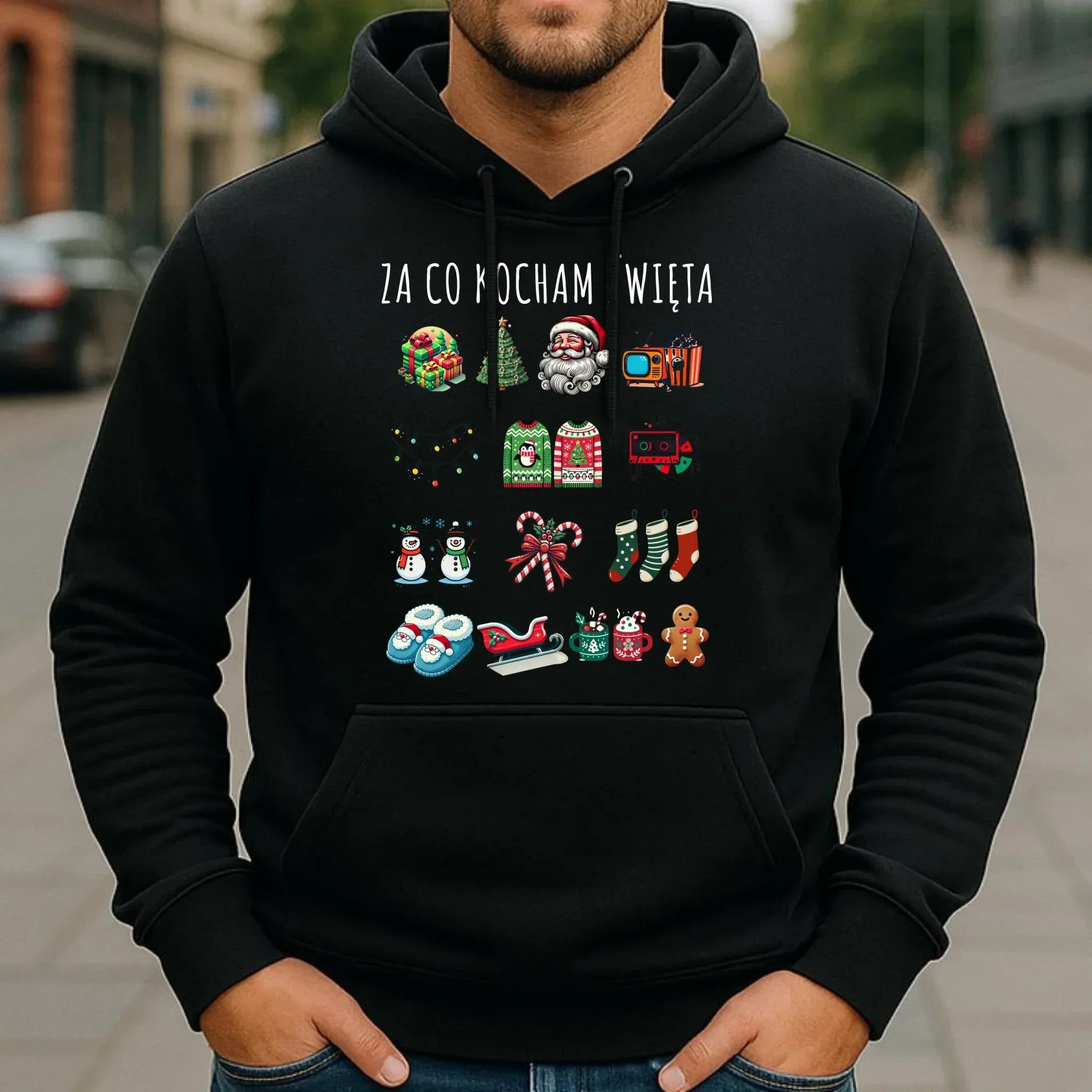 Bluza męska z kapturem świąteczna - Za co kocham święta BN130 - StoryCups.pl