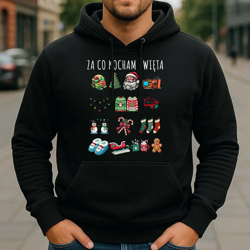Bluza męska z kapturem świąteczna - Za co kocham święta BN130 - StoryCups.pl