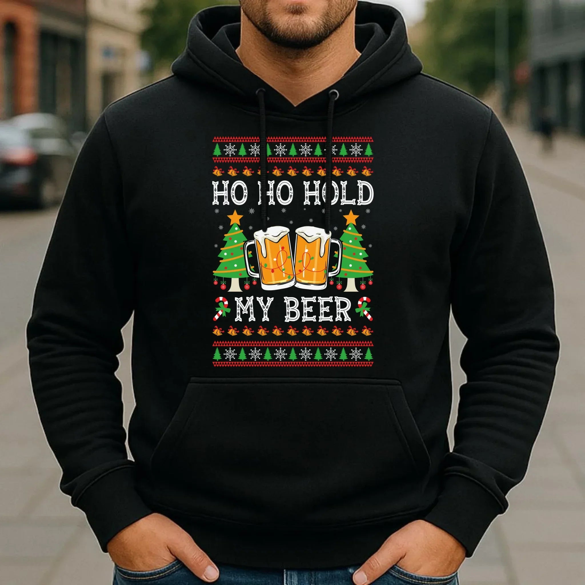 Bluza męska z kapturem świąteczna - Ho ho hold my beer BN131 - StoryCups.pl