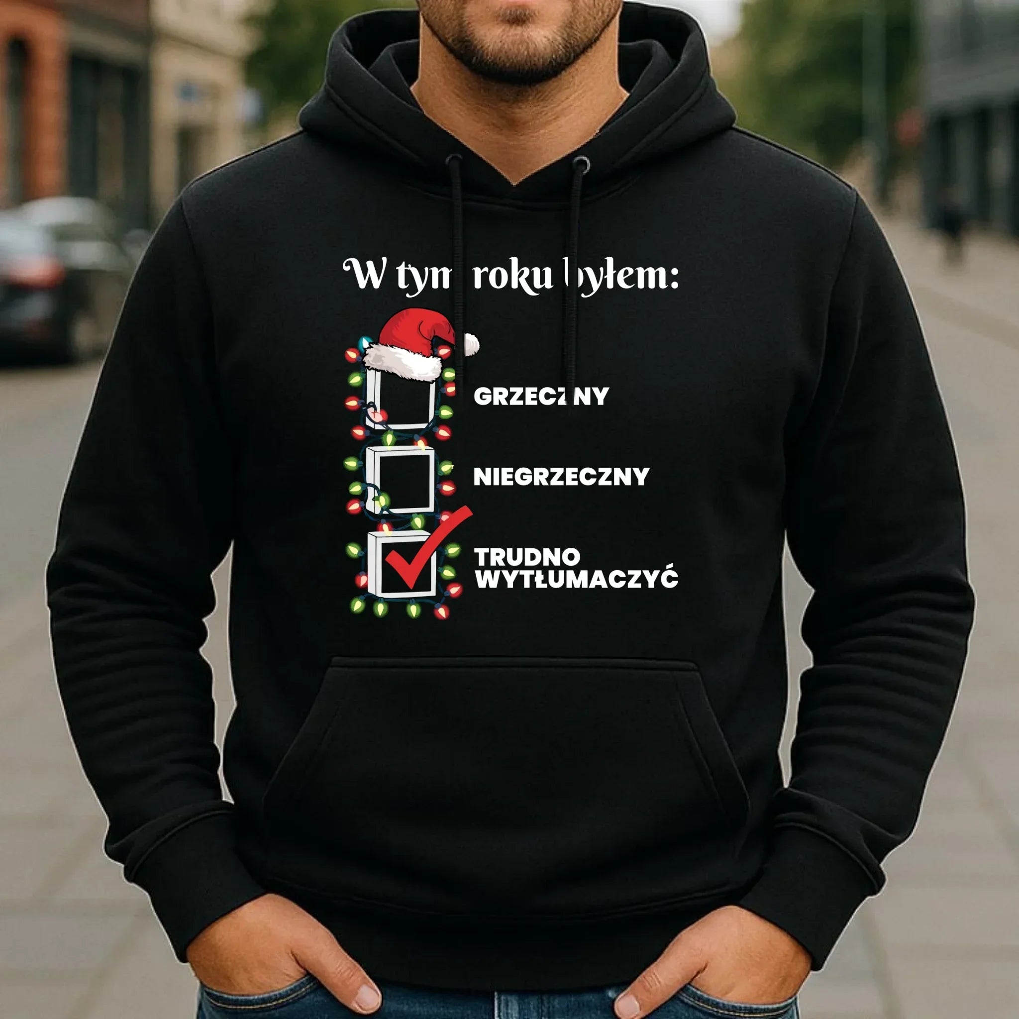 Bluza męska z kapturem na święta - Trudno wytłumaczyć BN134 - StoryCups.pl