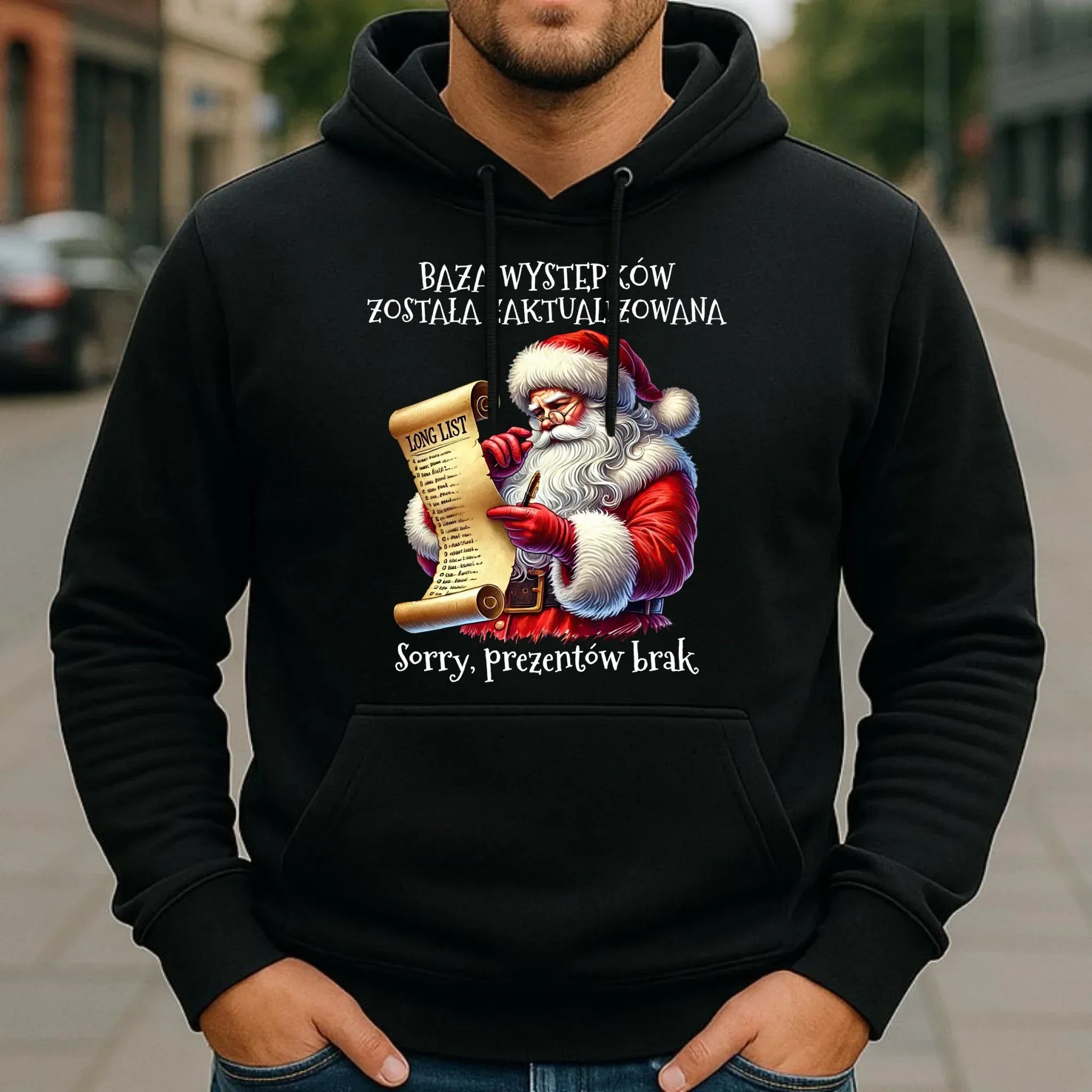 Bluza męska z kapturem i Mikołajem na święta - Prezentów brak BN07 - StoryCups.pl