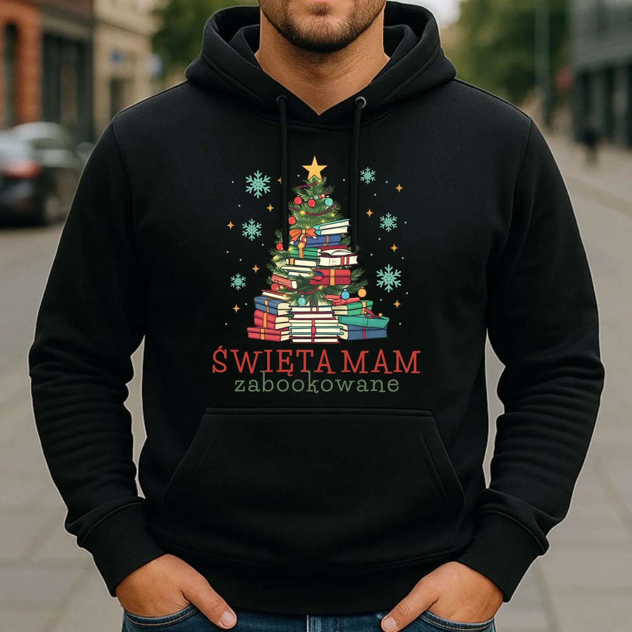 Bluza męska z kapturem świąteczna - Święta mam zabookowane BN05 - StoryCups.pl