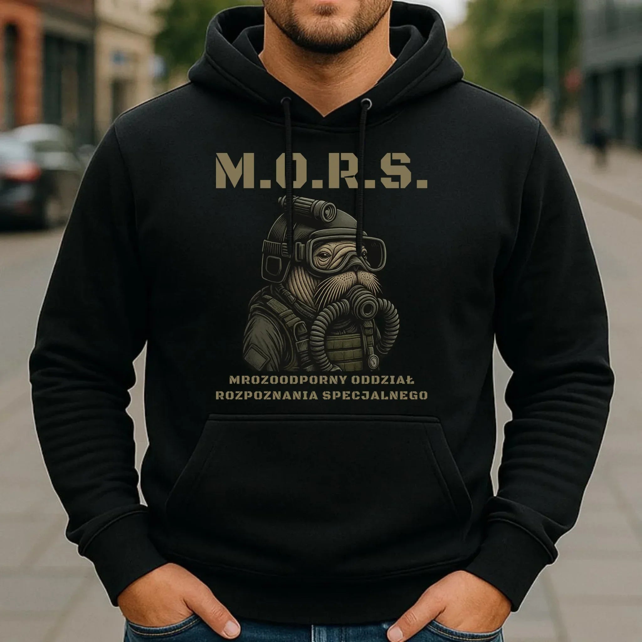 Bluza męska z kapturem - prezent dla morsa - M.O.R.S. Mrozoodporny Oddział Rozpoznania Specjalnego HM20 - StoryCups.pl