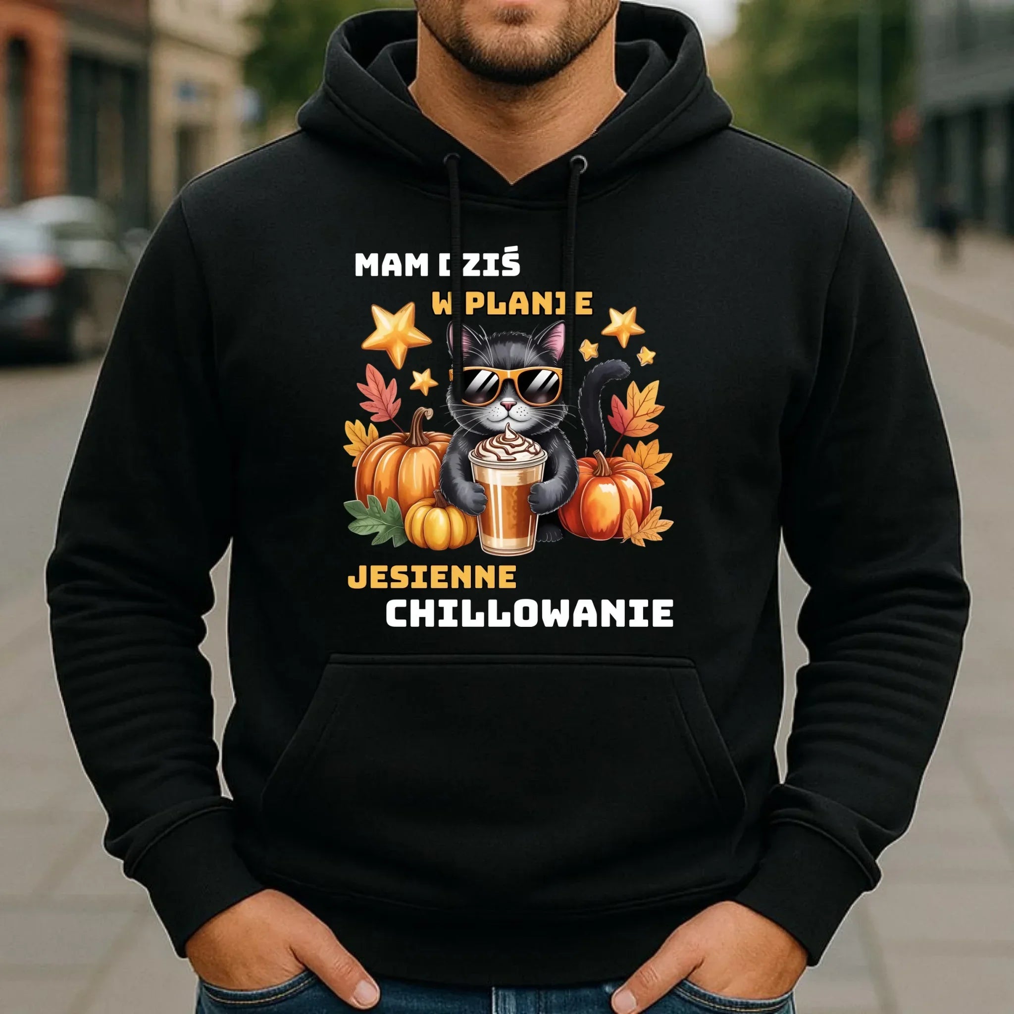 Bluza męska z kapturem jesienna - Mam dziś w planie jesienne chillowanie JS34 - StoryCups.pl
