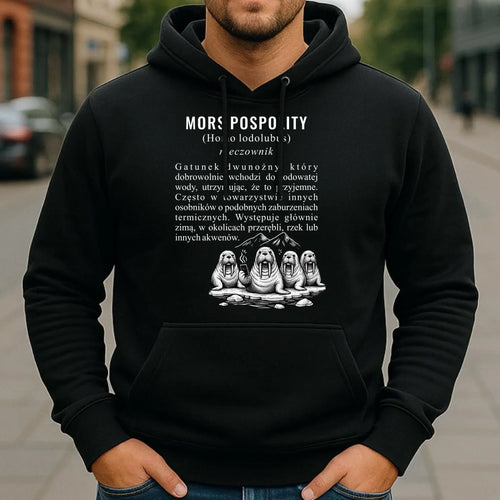 Bluza męska z kapturem - prezent dla morsa - Mors pospolity [Homo lodolubus] HM12 - StoryCups.pl