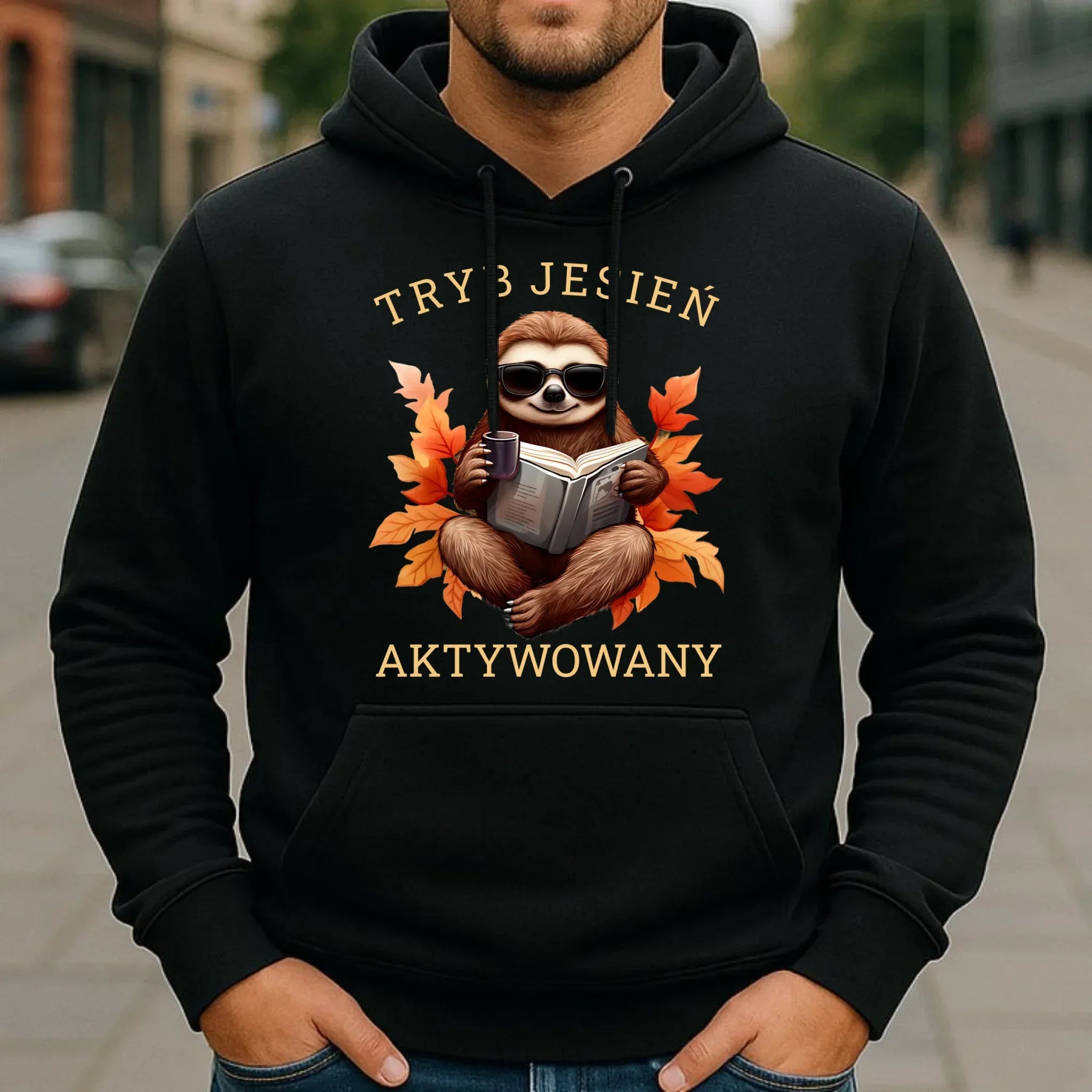 Bluza męska z kapturem jesienna - Leniwiec - Tryb jesień aktywowany JS23 - StoryCups.pl