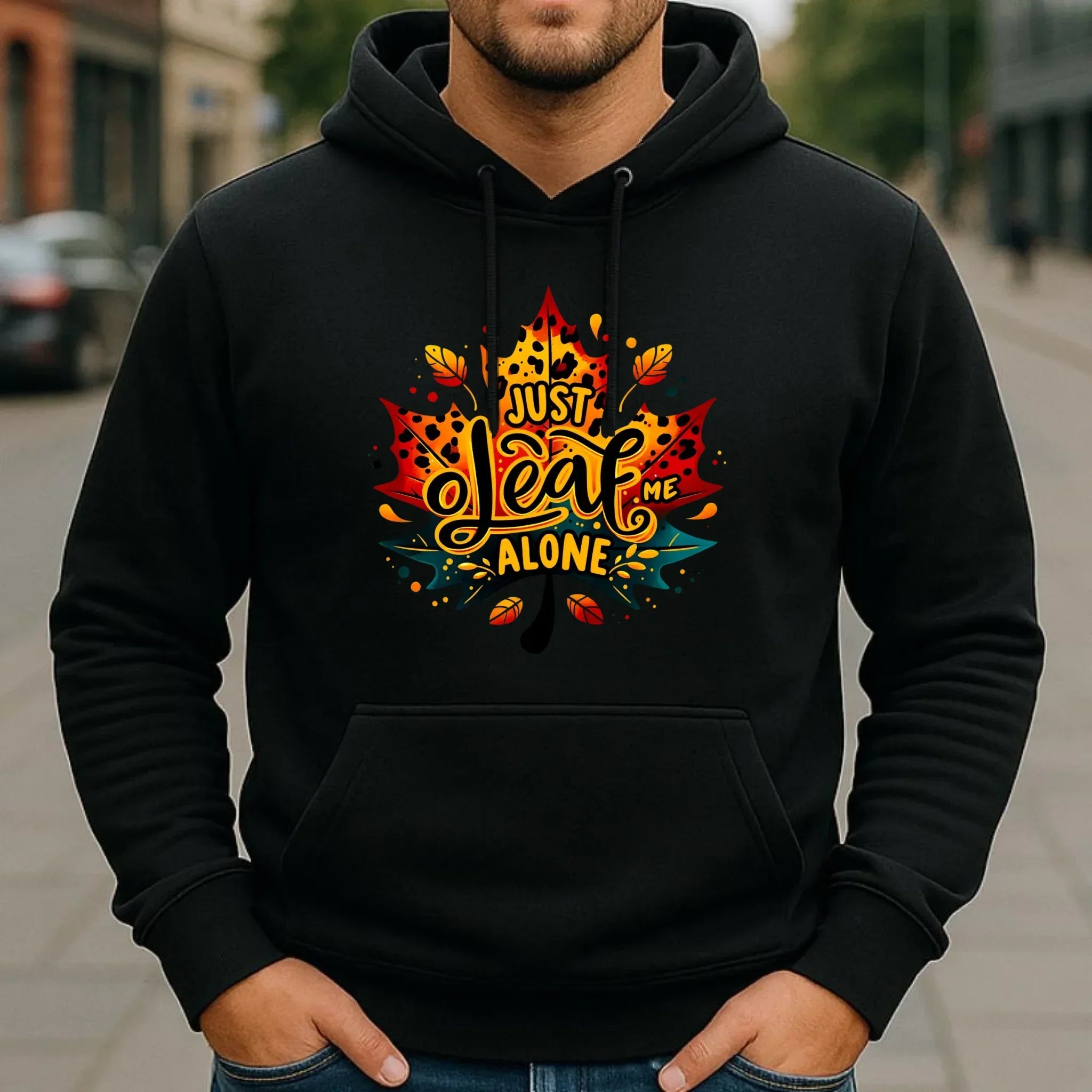 Bluza męska z kapturem jesienna - Just leaf me alone JS22 - StoryCups.pl