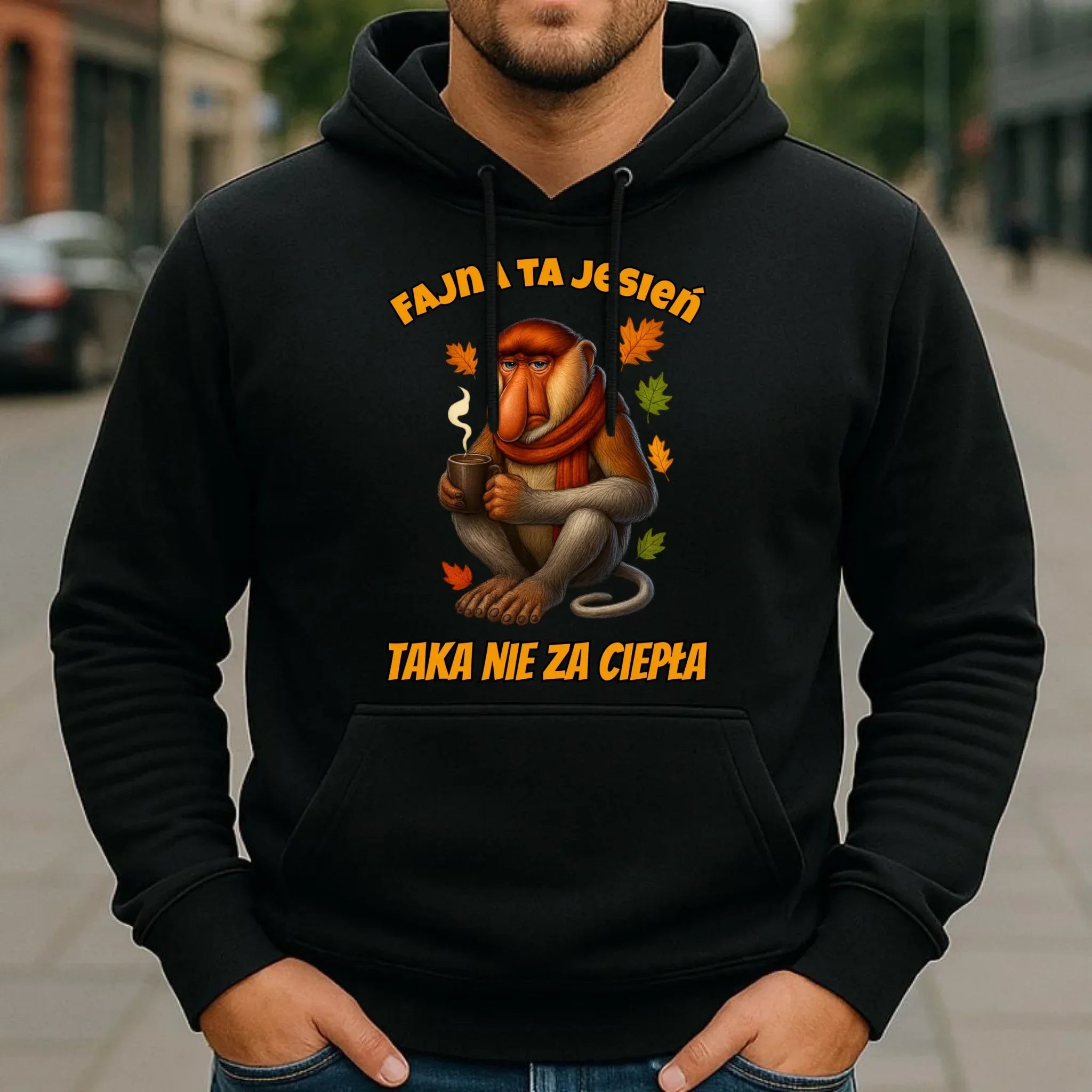 Bluza męska z kapturem jesienna - Janusz Nosacz - Fajna ta jesień, taka nie za ciepła JS21 - StoryCups.pl