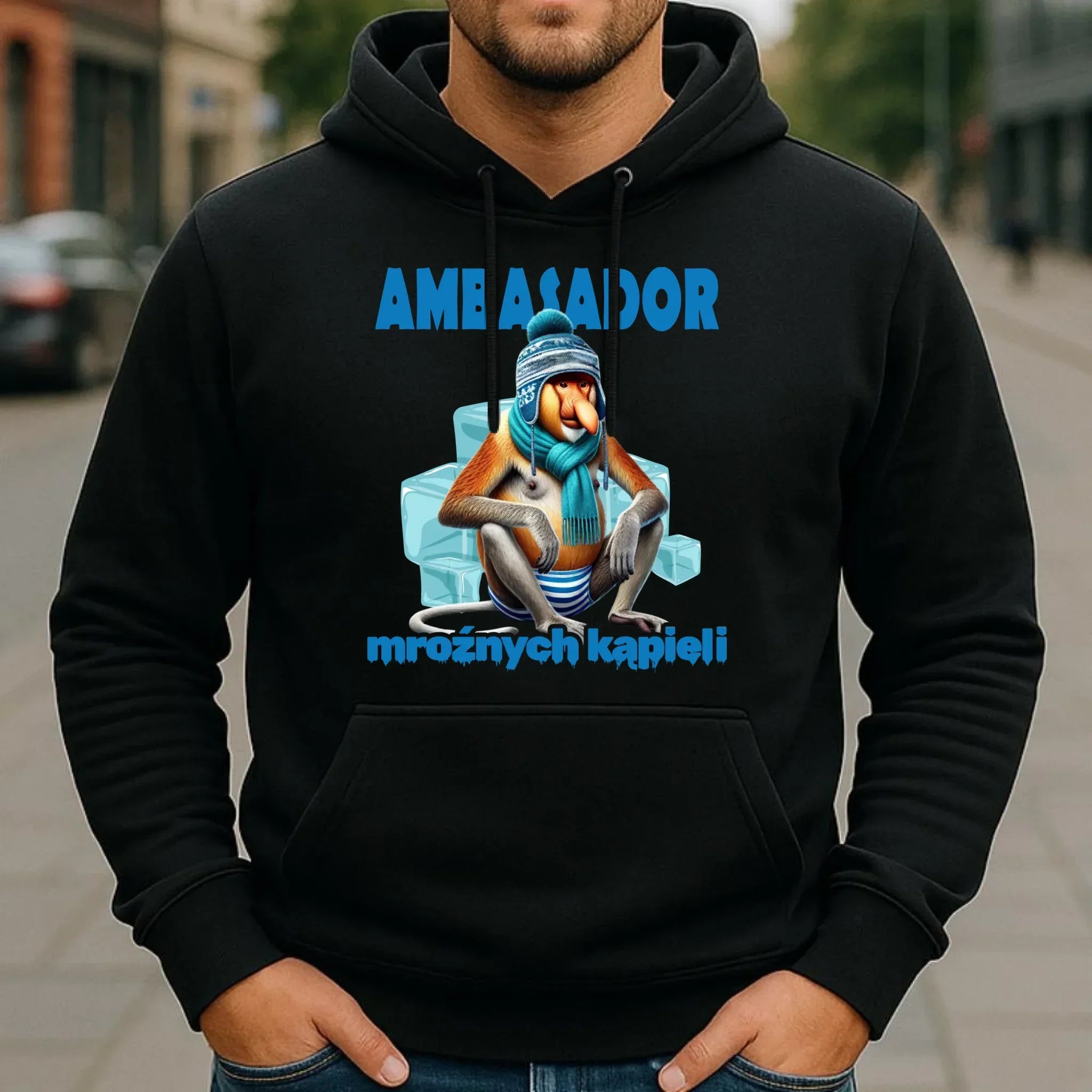 Bluza męska z kapturem - prezent dla morsa - Janusz Nosacz Mors - Ambasador mroźnych kąpieli HM03 - StoryCups.pl