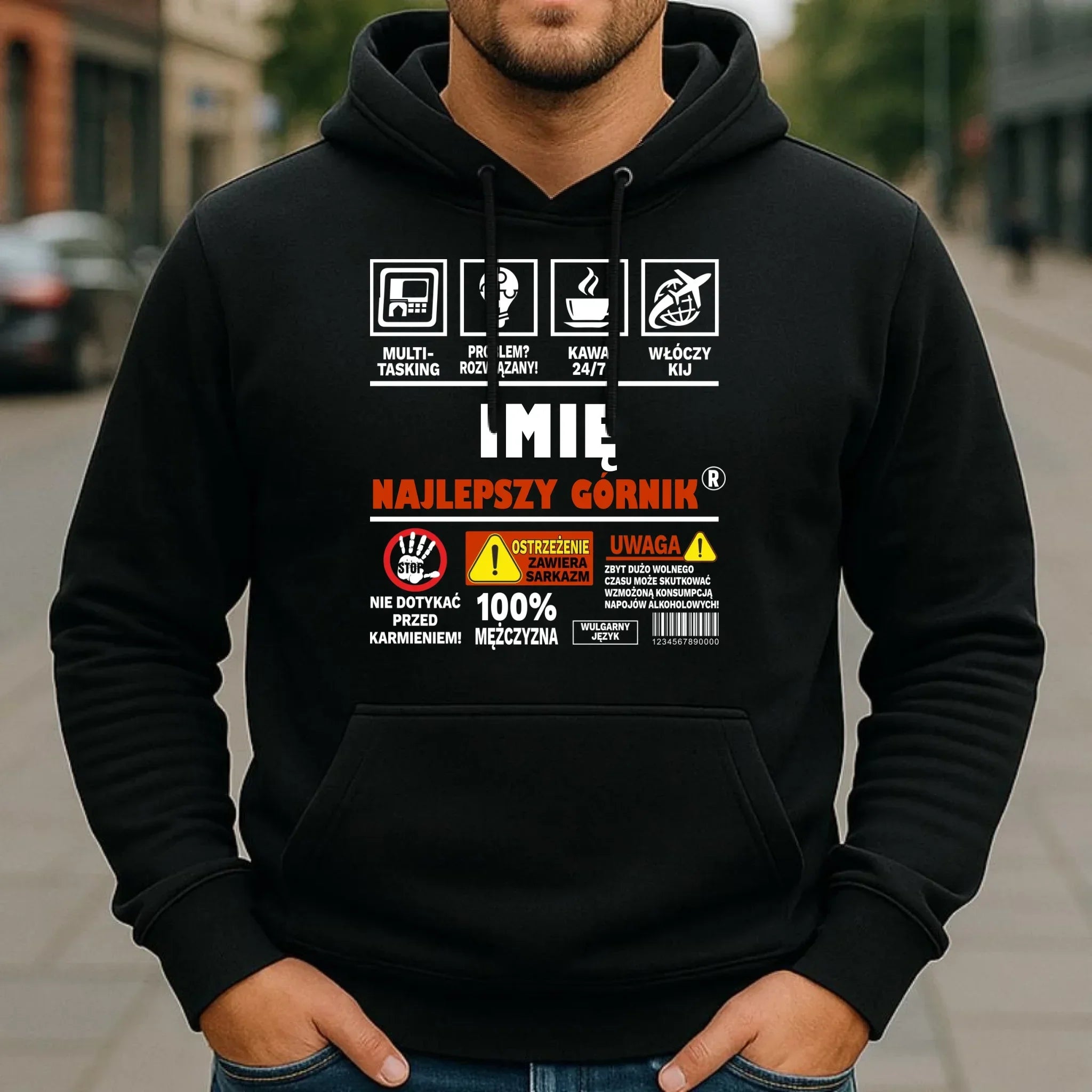 Bluza męska z kapturem - prezent dla górnika - Najlepszy górnik 24/7 - personalizowana G11 - StoryCups.pl