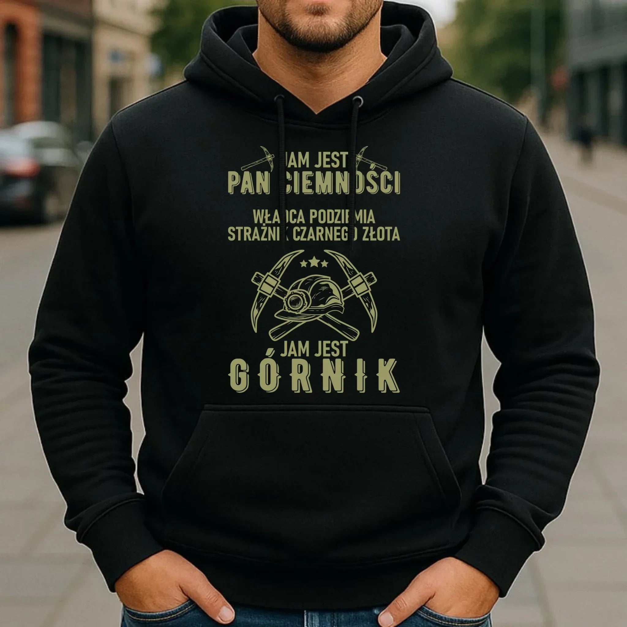 Bluza męska z kapturem - prezent dla górnika - Pan ciemności jam jest górnik G04 - StoryCups.pl