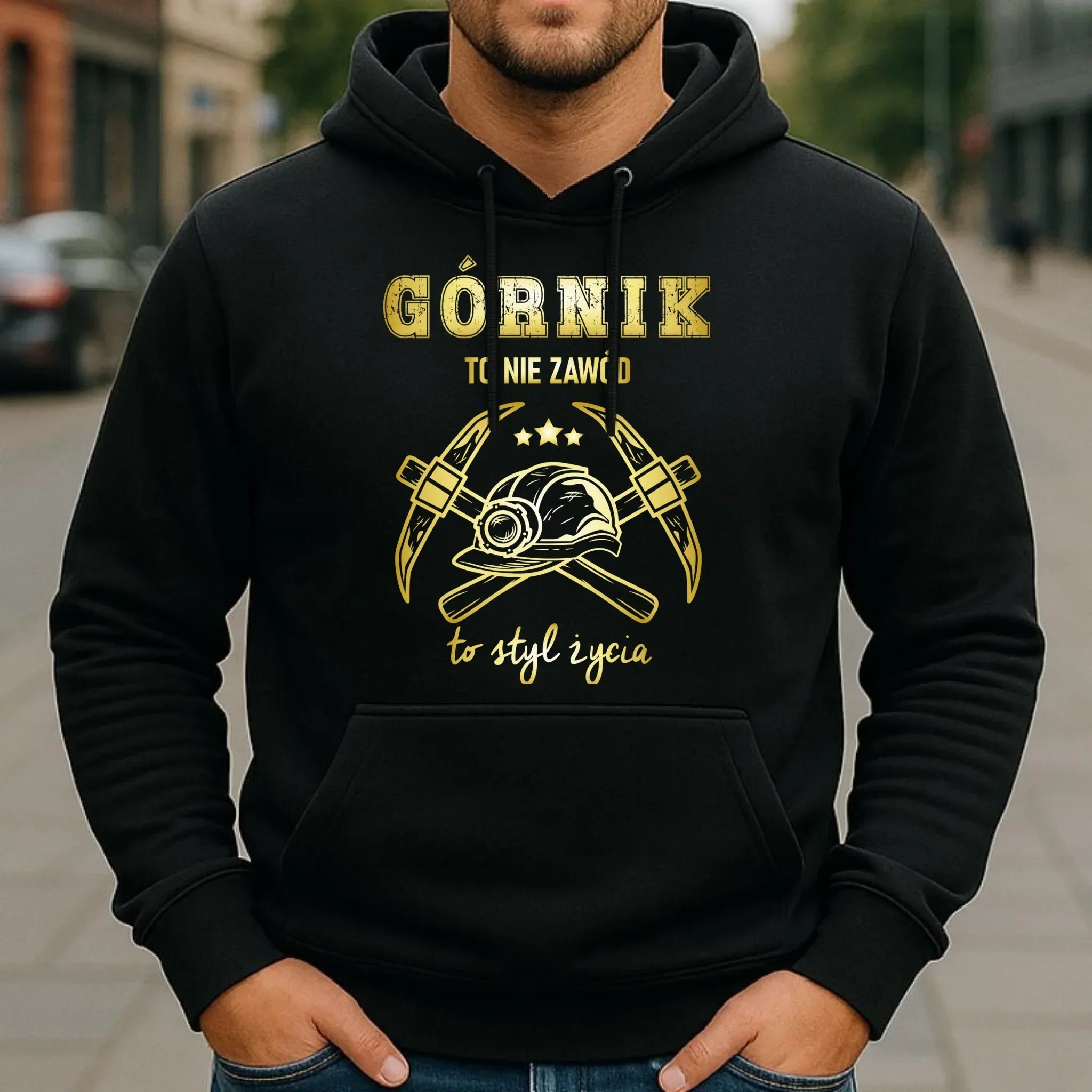 Bluza męska z kapturem - prezent dla górnika - Górnik to nie zawód to styl życia G05 - StoryCups.pl
