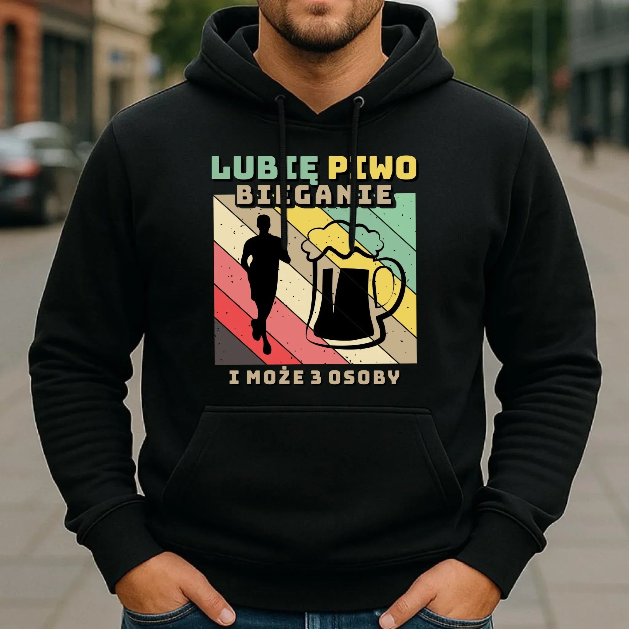 Bluza męska z kapturem dla biegacza - Lubię piwo bieganie HB01