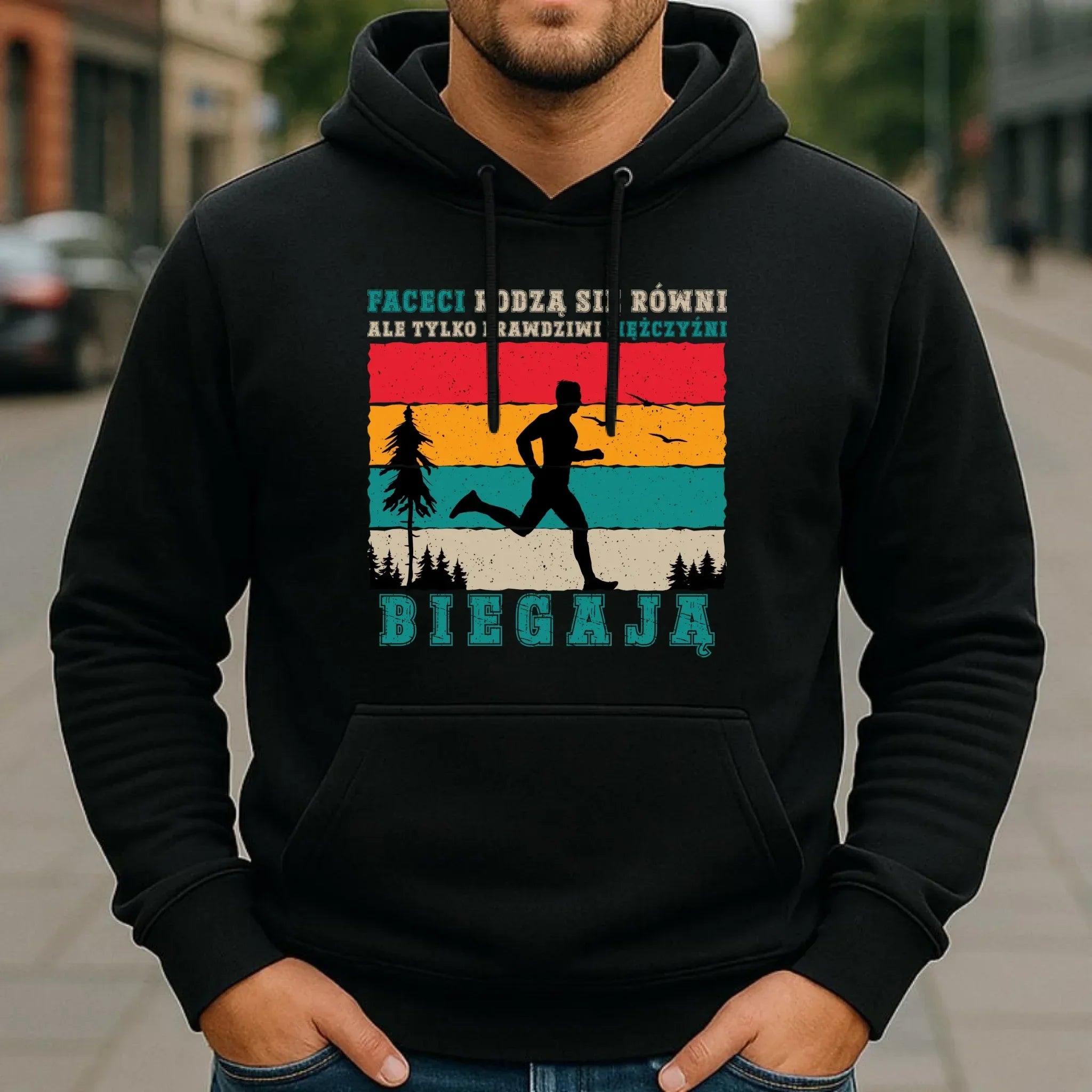 Bluza męska z kapturem dla biegacza - Prawdziwi mężczyźni biegają HB02