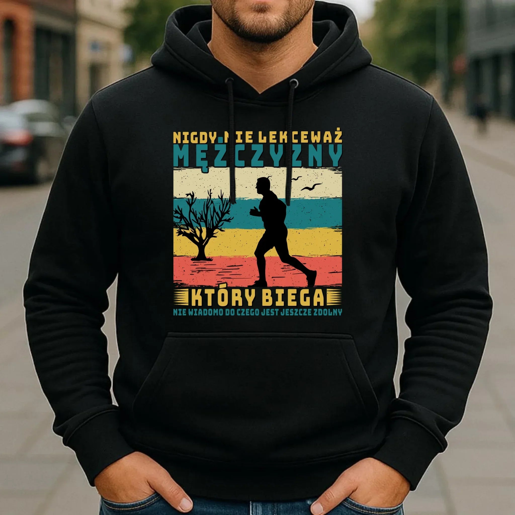 Bluza męska z kapturem dla biegacza - Nigdy nie lekceważ HB03