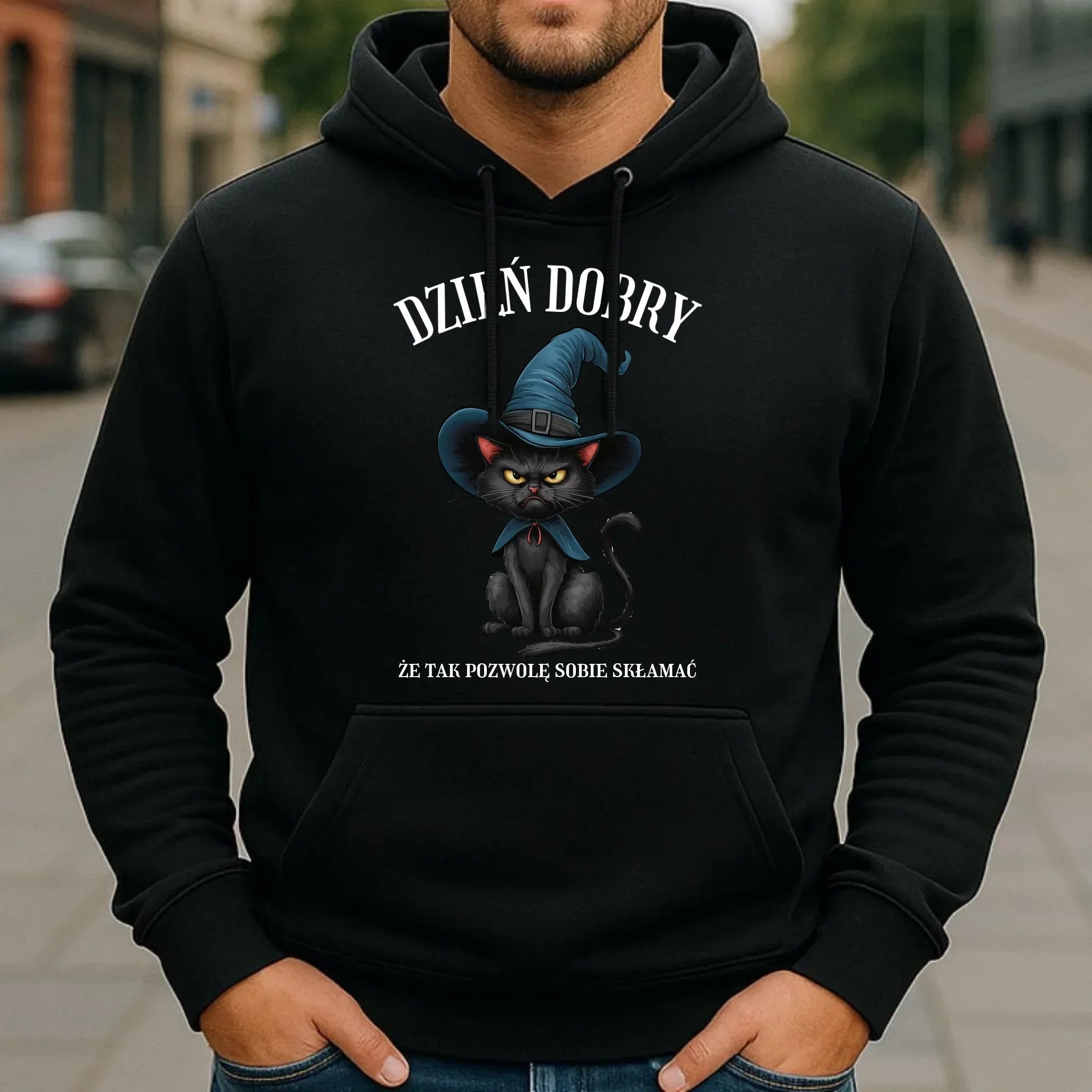Bluza męska z kapturem halloweenowa - Dzień dobry, że tak pozwolę sobie skłamać HL27 - StoryCups.pl