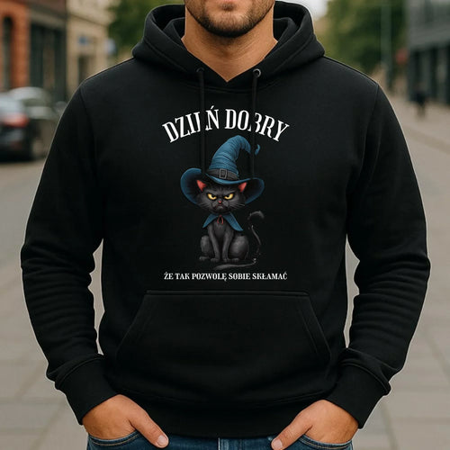 Bluza męska z kapturem halloweenowa - Dzień dobry, że tak pozwolę sobie skłamać HL27 - StoryCups.pl
