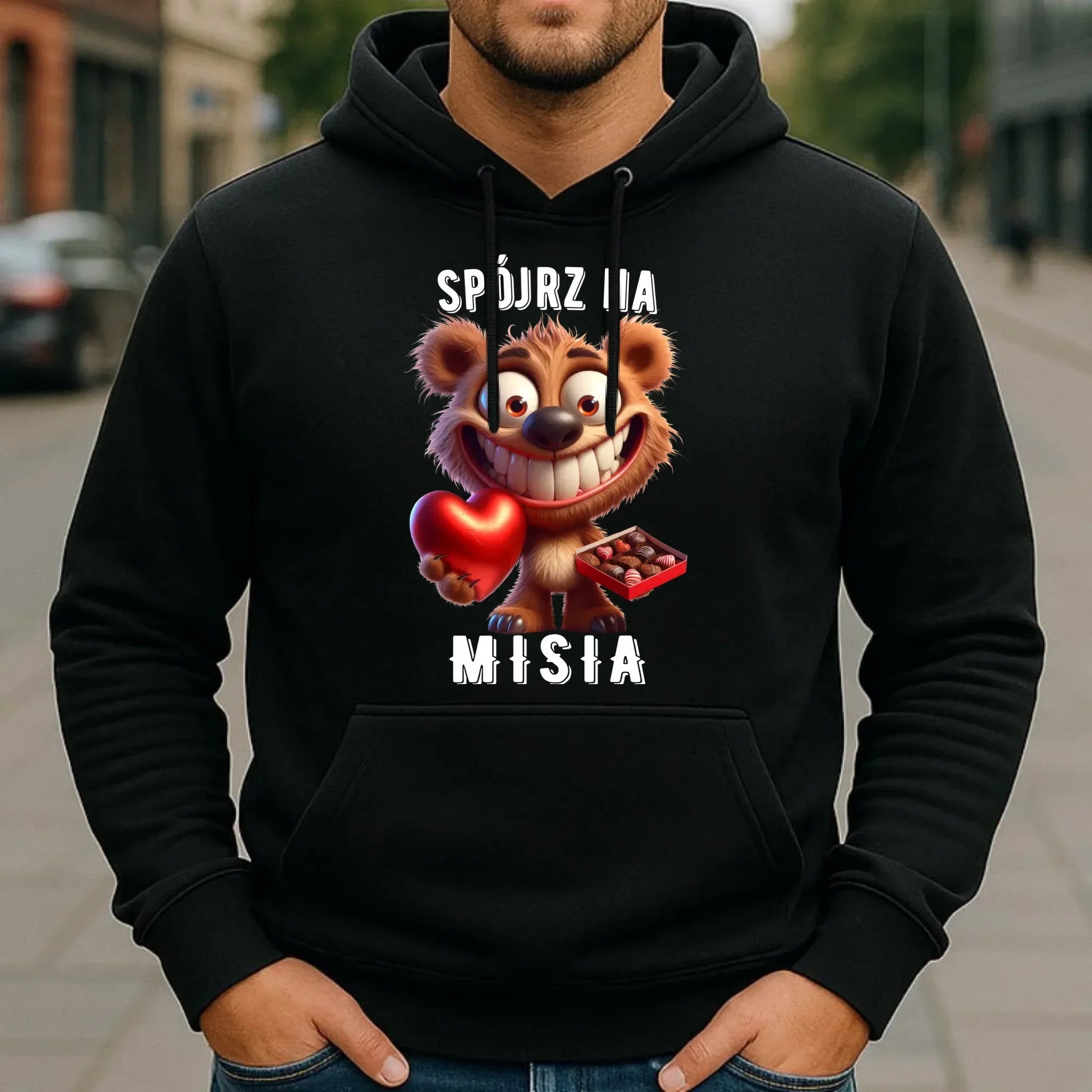 Bluza męska z kapturem na Walentynki - Spójrz na Misia W31 - StoryCups.pl