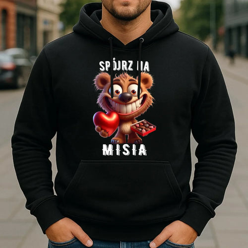 Bluza męska z kapturem na Walentynki - Spójrz na Misia W31 - StoryCups.pl