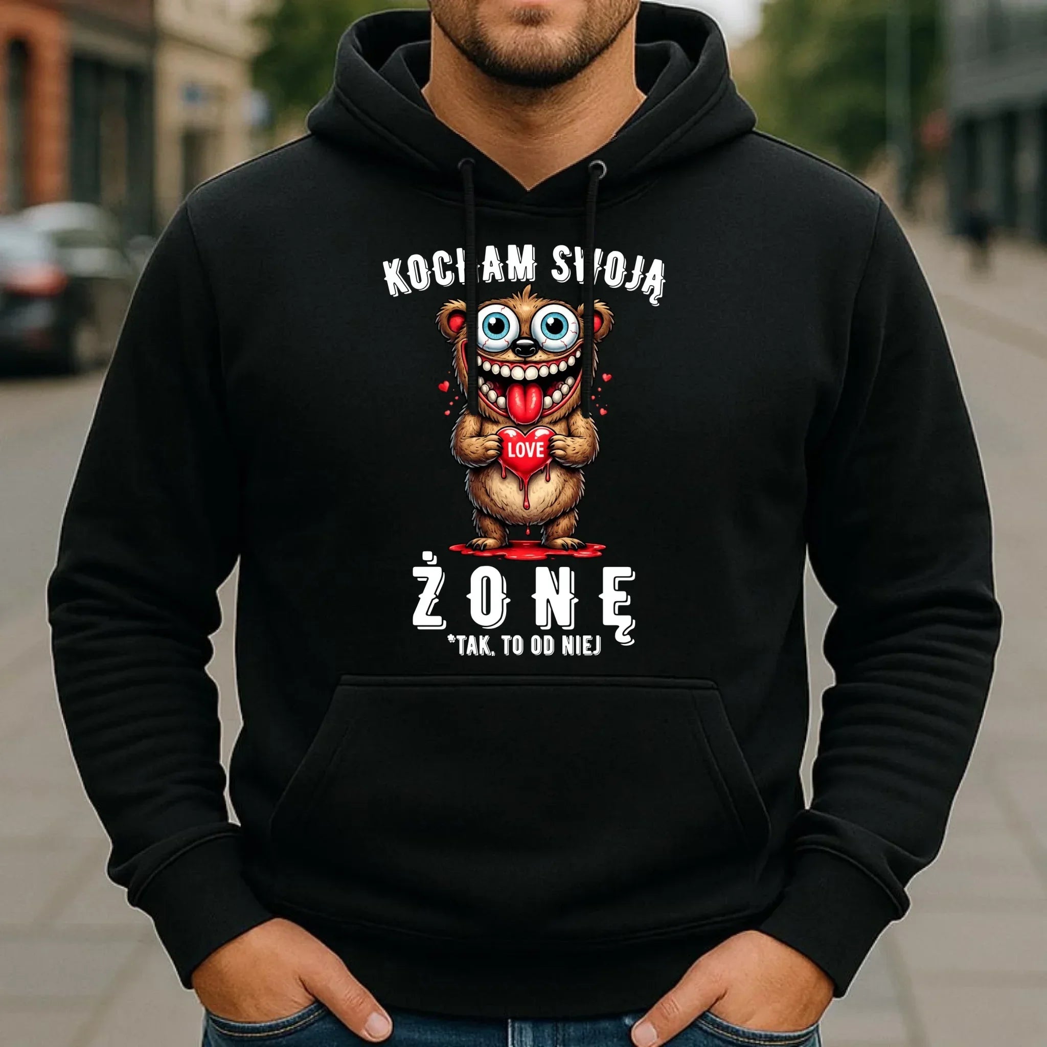 Bluza męska z kapturem dla męża - Kocham swoją żonę W23 - StoryCups.pl