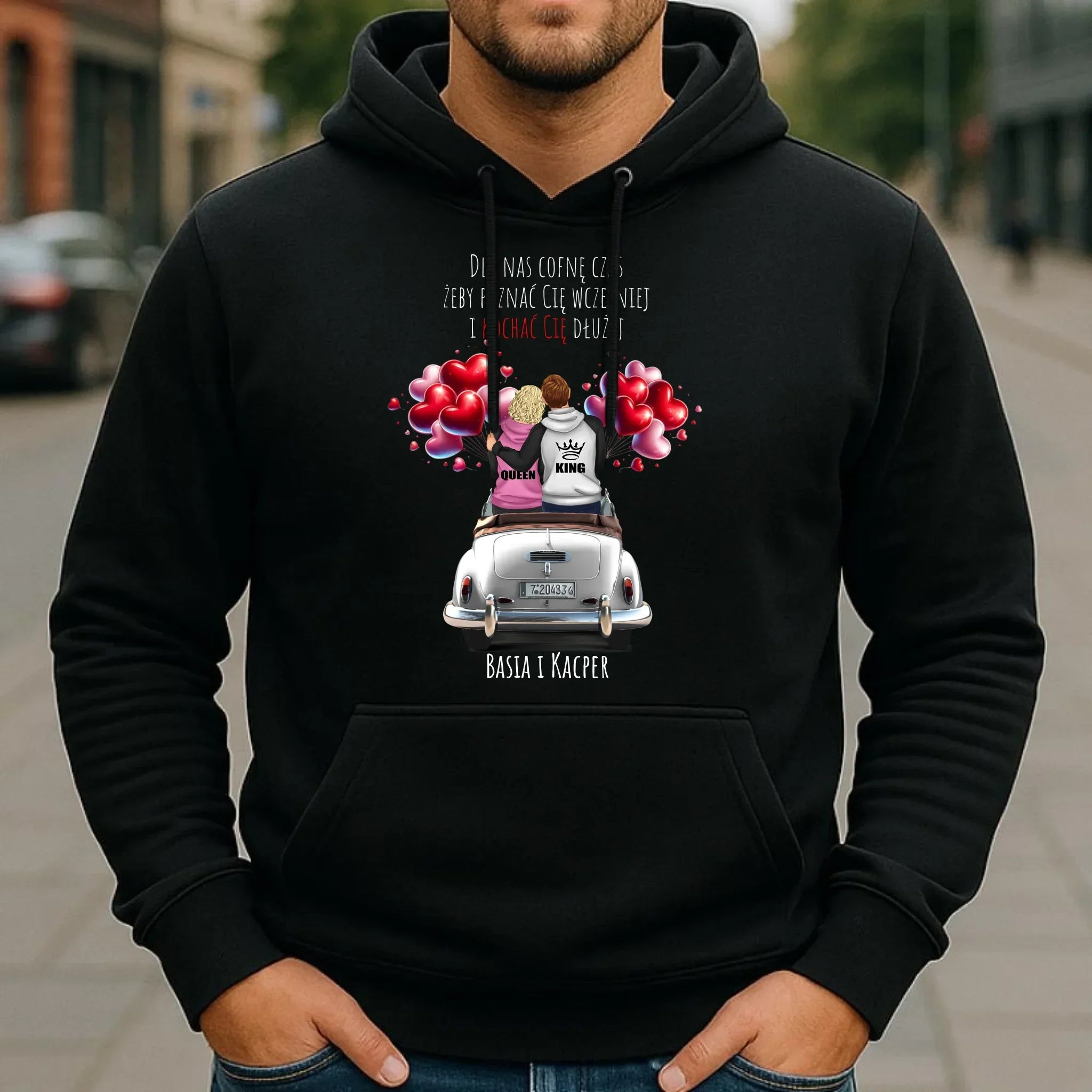 Bluza męska z kapturem dla par - Dla nas cofnę czas - personalizowana W08 - StoryCups.pl