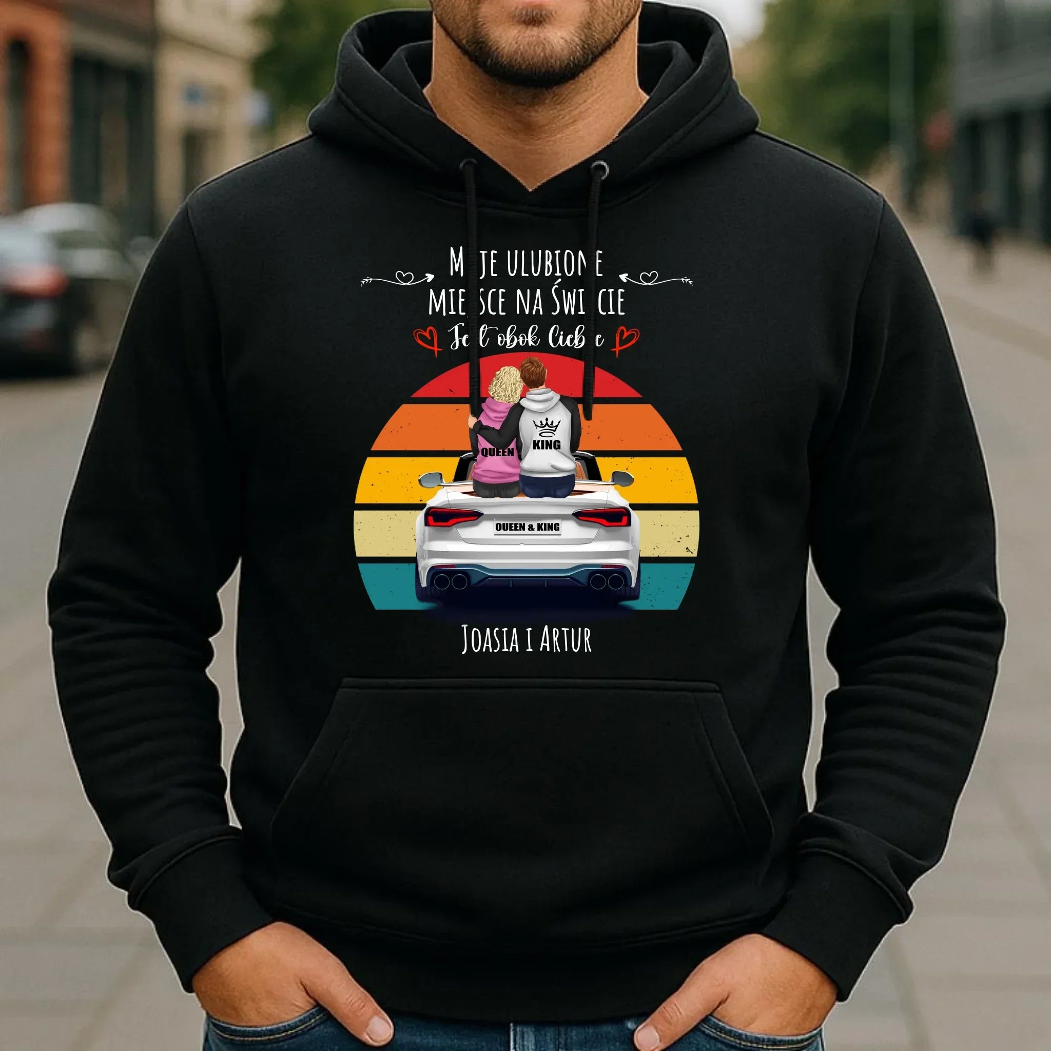 Bluza męska z kapturem dla par - Moje ulubione miejsce - personalizowana W06 - StoryCups.pl