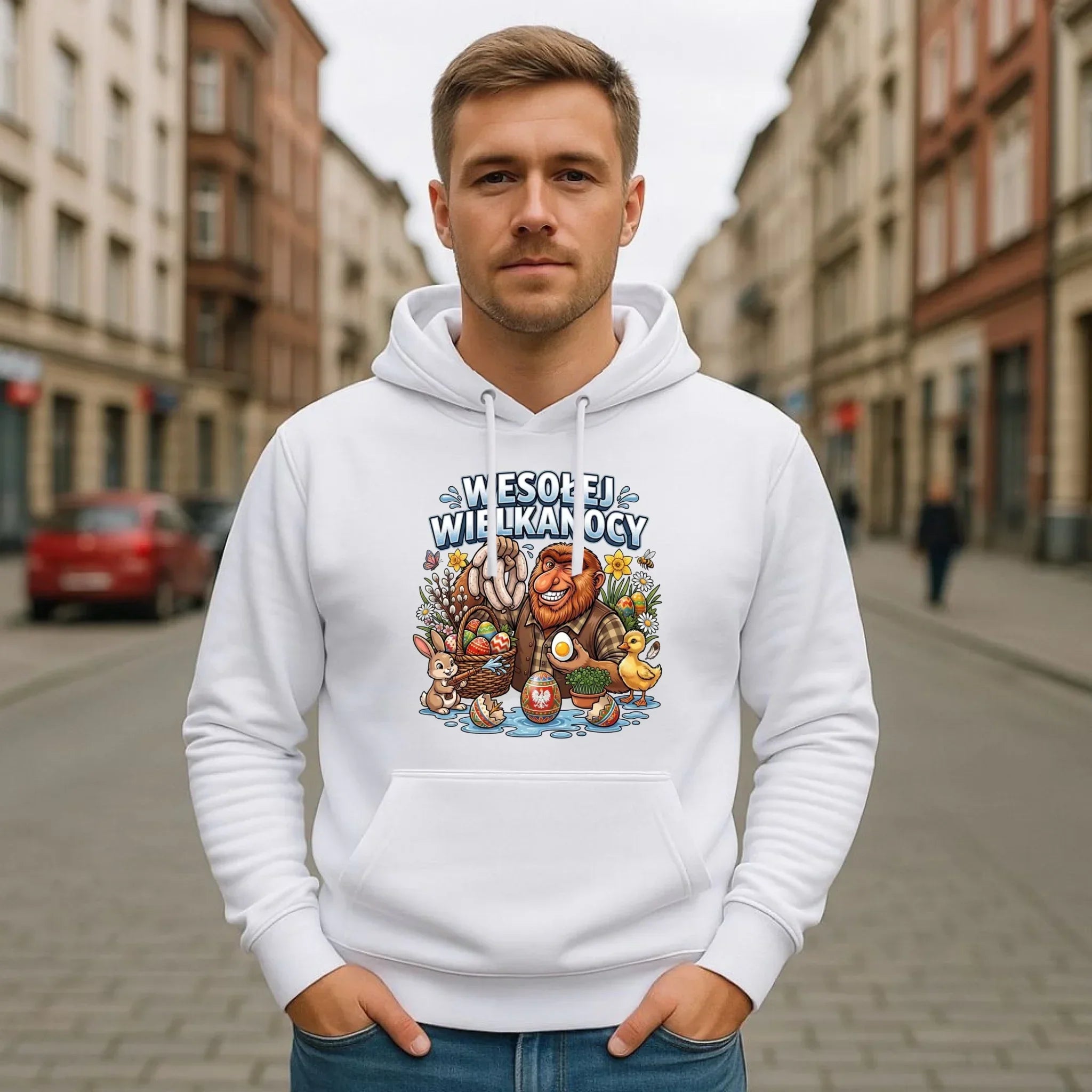 Bluza męska z kapturem wielkanocna - Janusz Nosacz - Wesołej Wielkanocy WN21 - StoryCups.pl