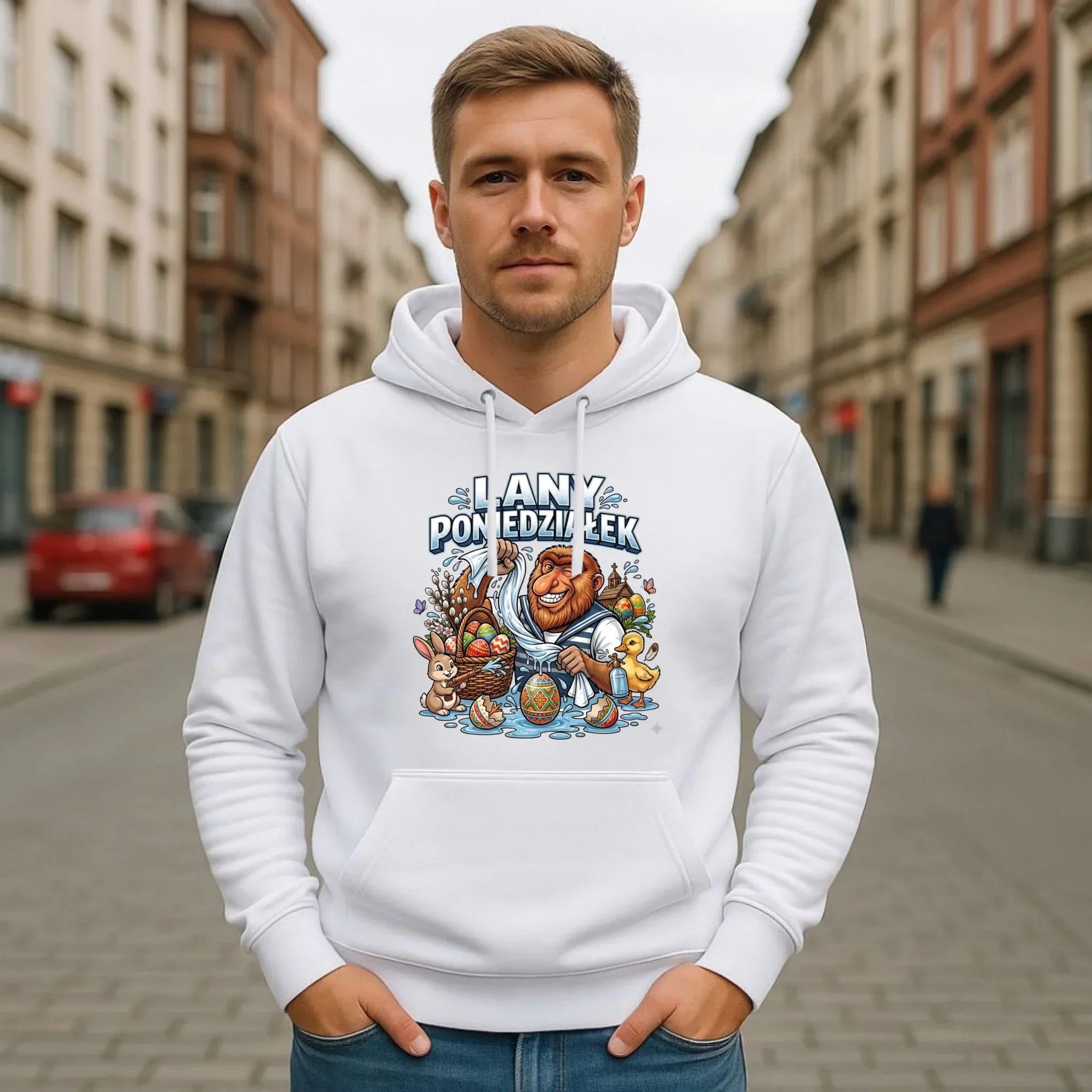 Bluza męska z kapturem wielkanocna - Lany poniedziałek Janusz Nosacz WN38 - StoryCups.pl