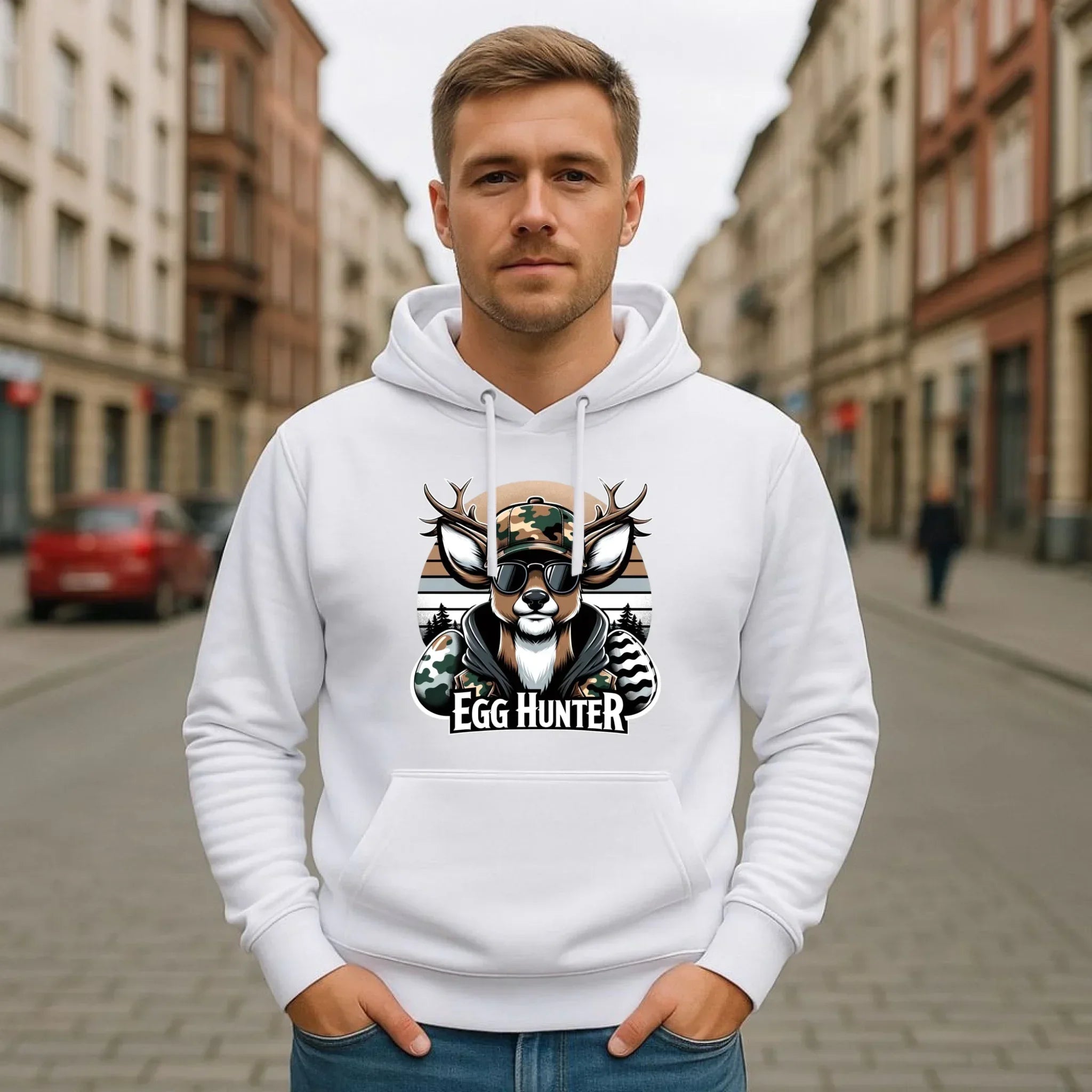 Bluza męska z kapturem wielkanocna - Jeleń Survival Egg hunter WN19 - StoryCups.pl